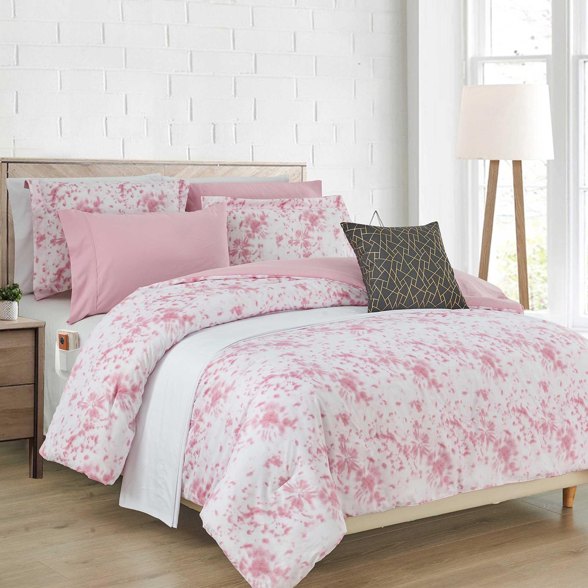10-Piece Tie-Dye Comforter Set, Includes 6-Piece Sheet Set with Double Sided Storage Pockets