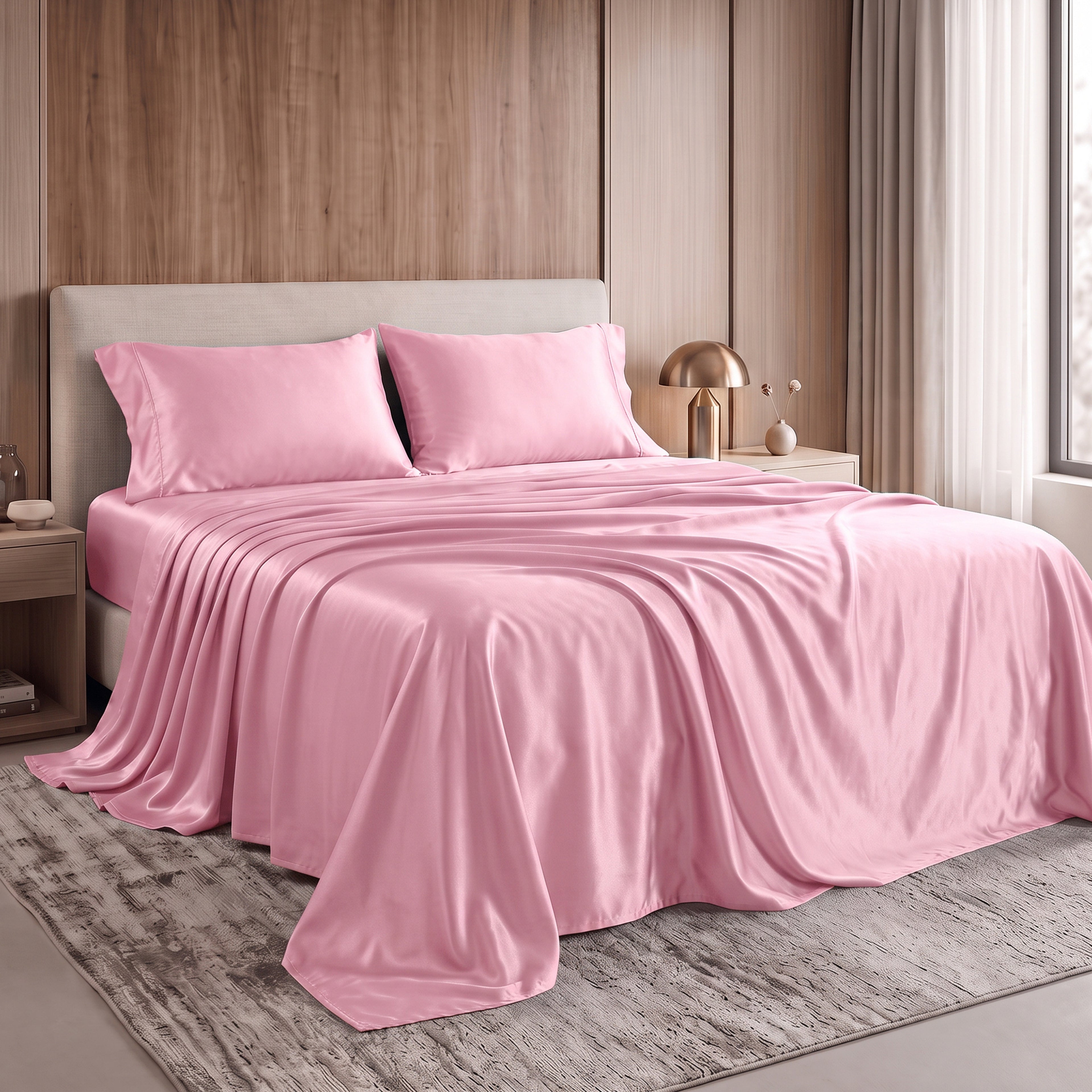Fine 4-Piece Silky Satin Sheet Set, Bright Shades