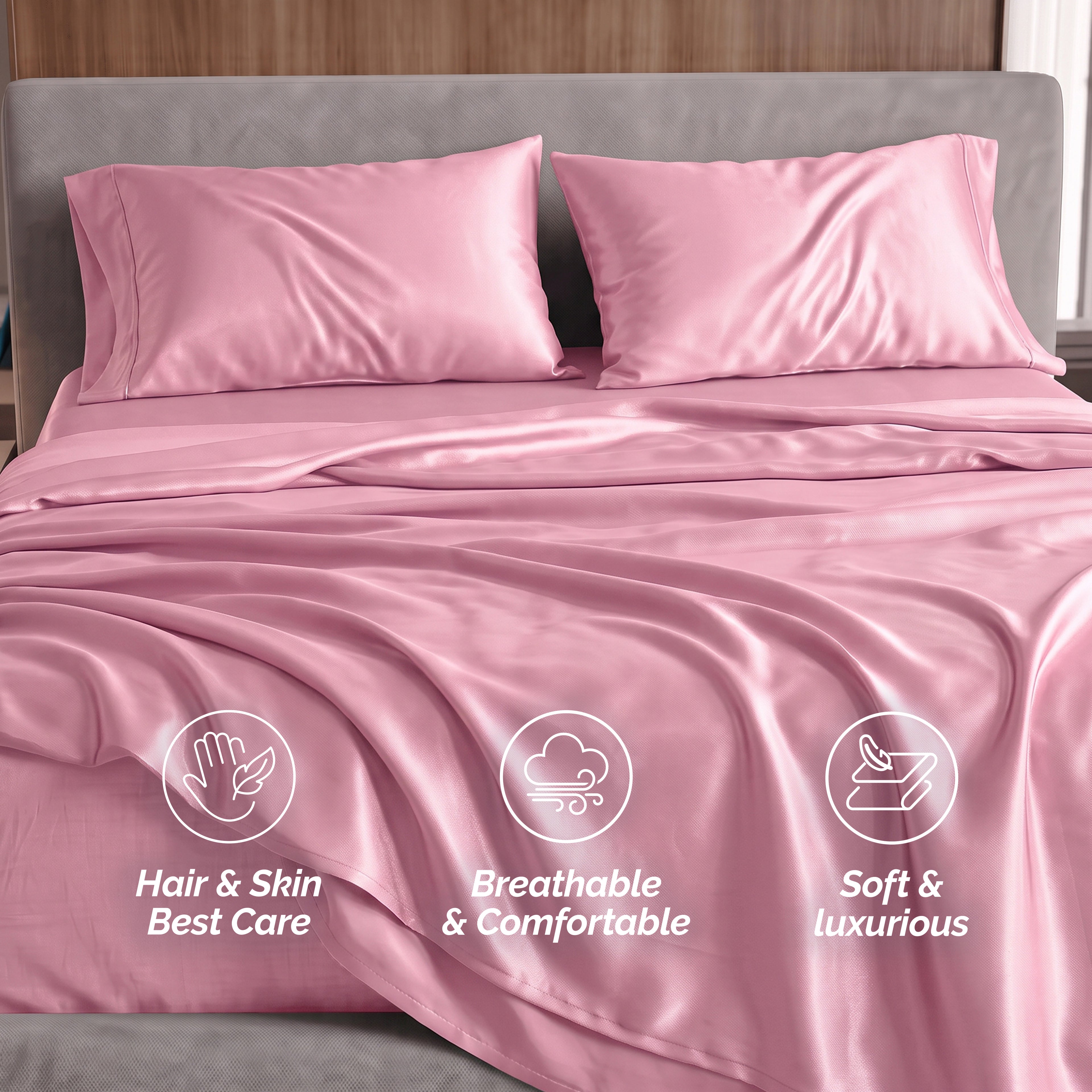 Fine 4-Piece Silky Satin Sheet Set, Bright Shades