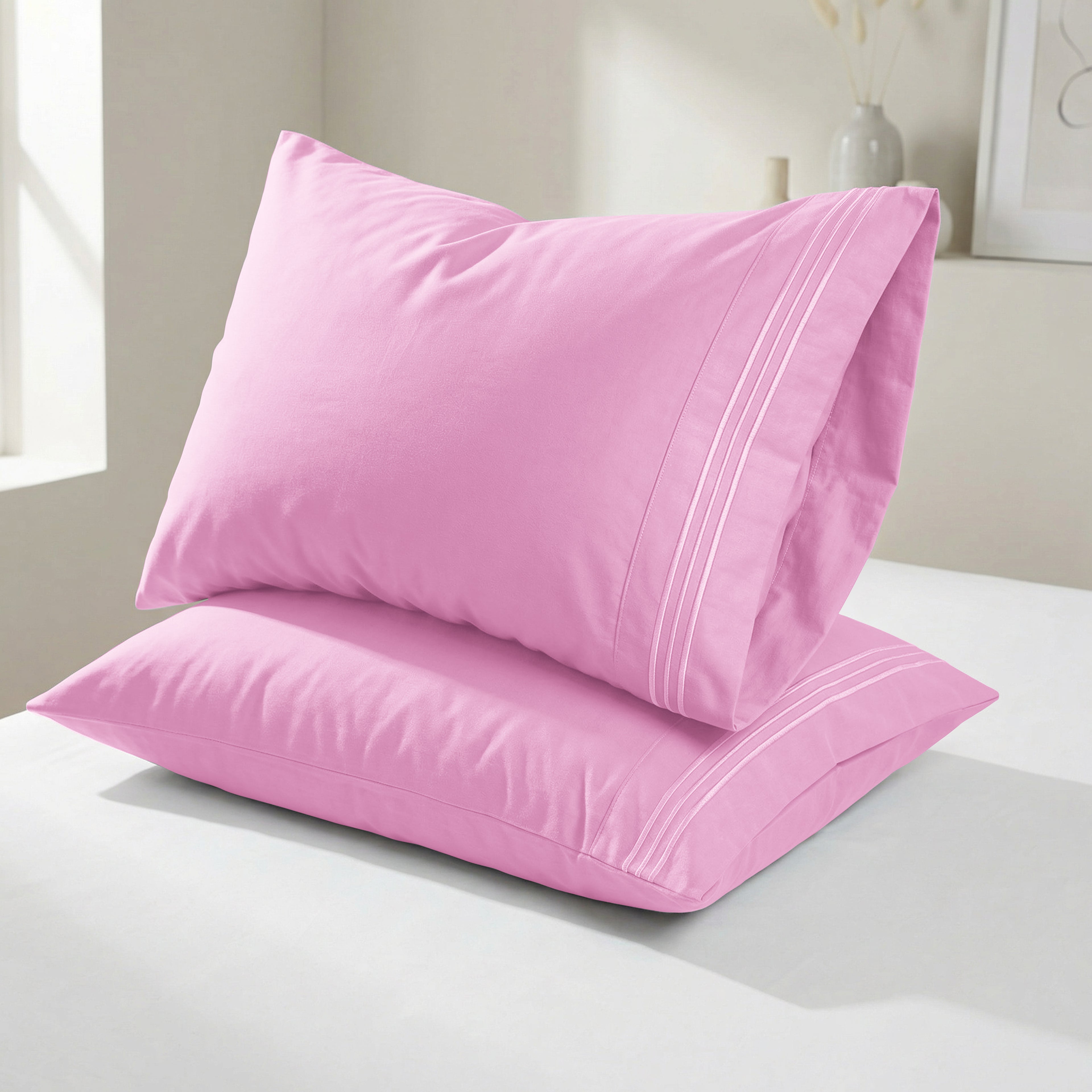 Set of 2 Pillowcases- 3 Line Embroidery