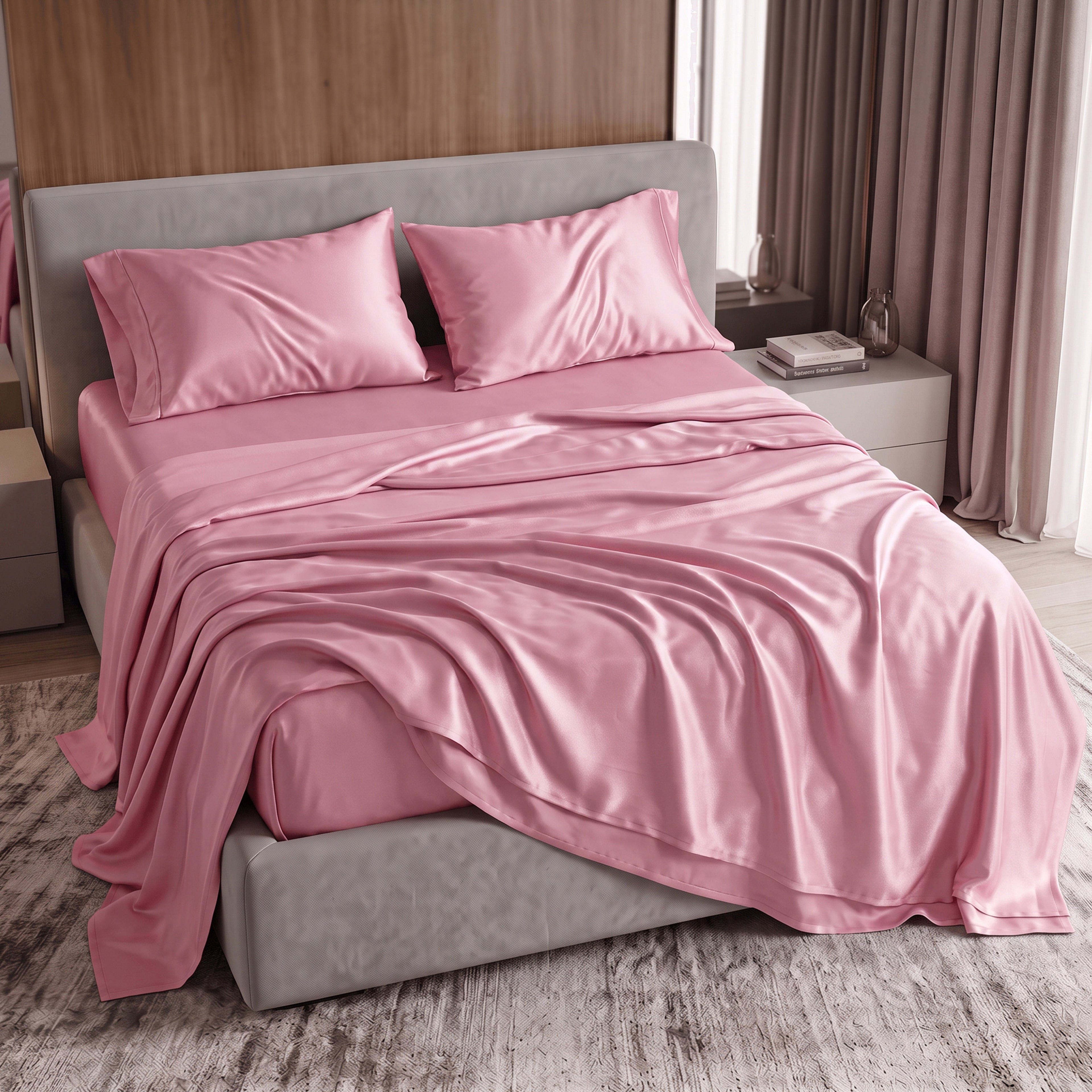 Fine 4-Piece Silky Satin Sheet Set, Bright Shades
