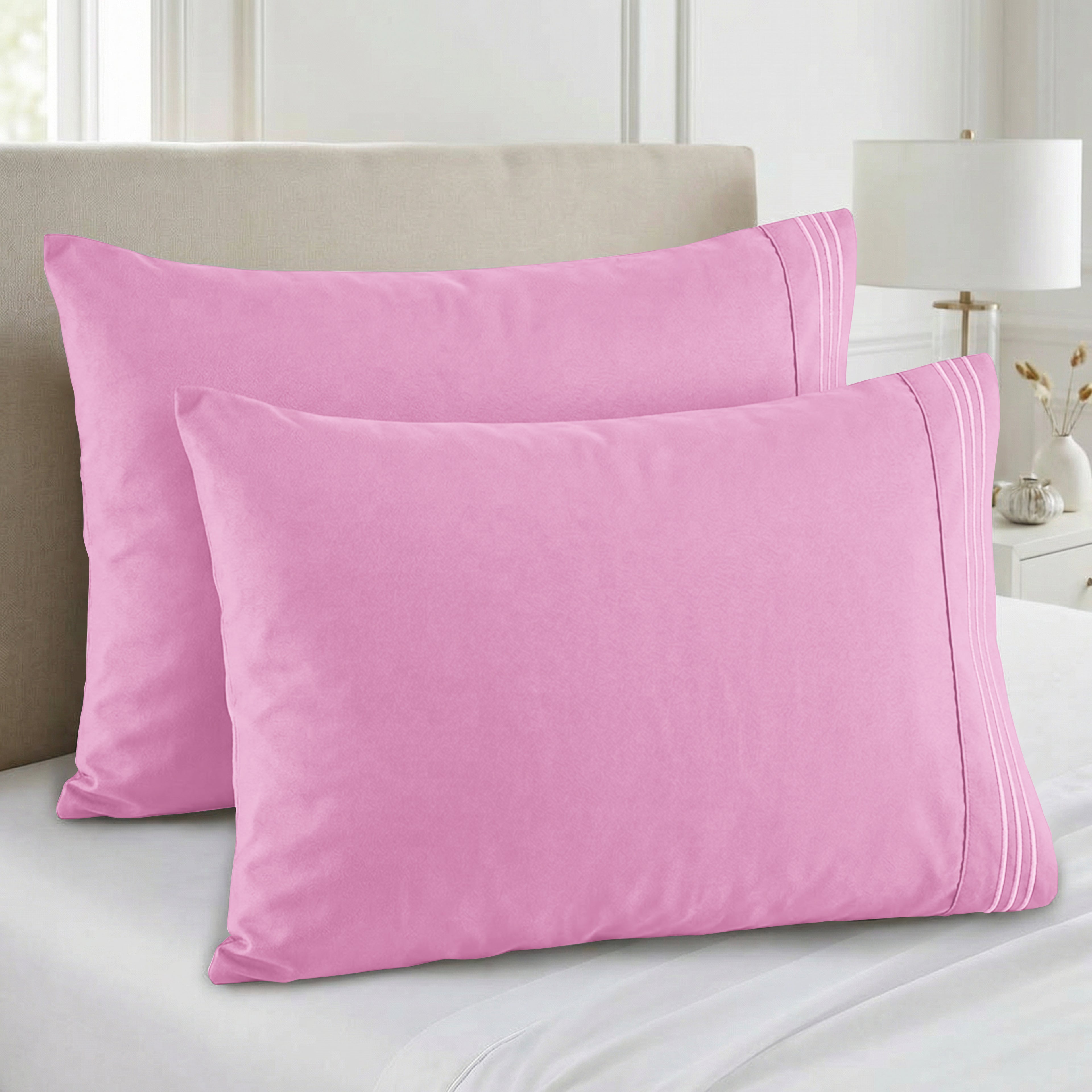 Set of 2 Pillowcases- 3 Line Embroidery