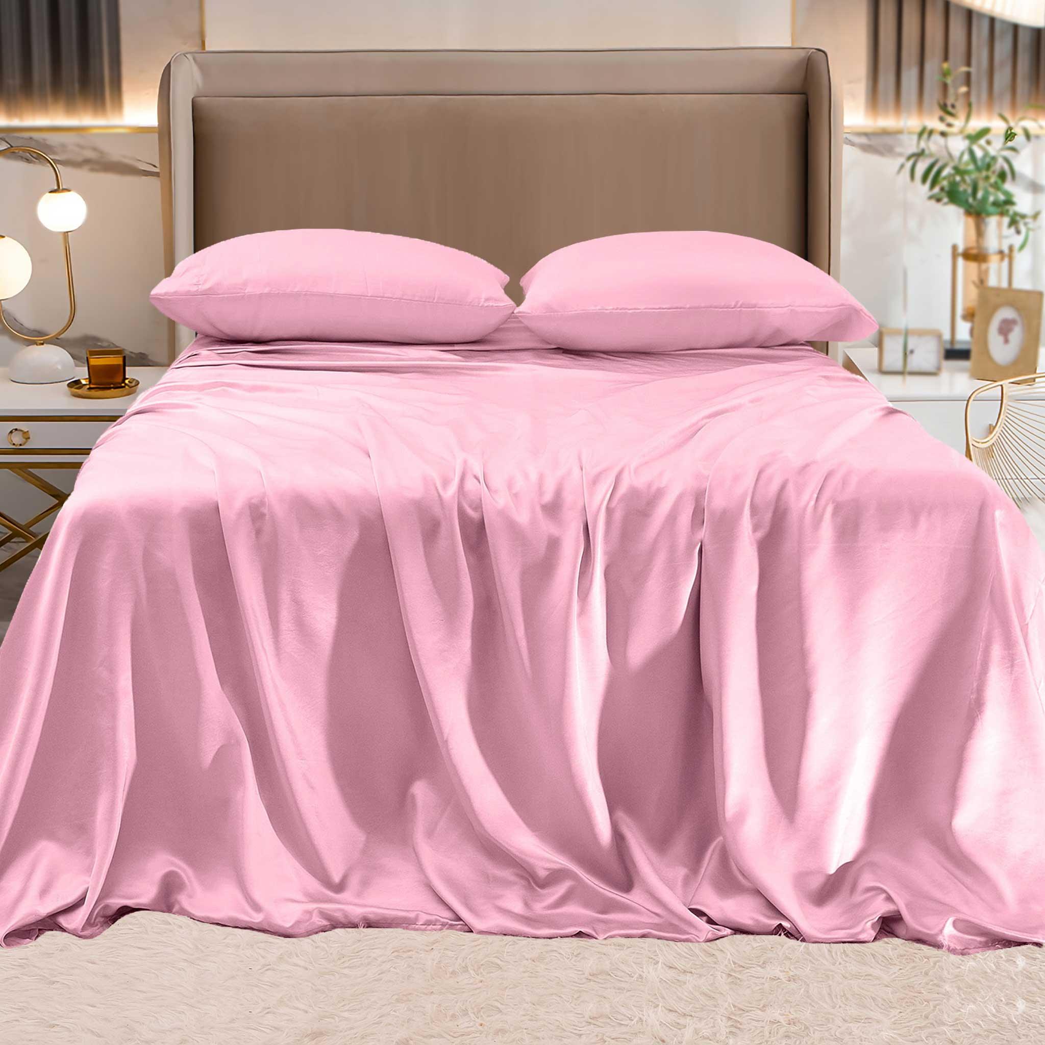 Fine 4-Piece Silky Satin Sheet Set, Bright Shades