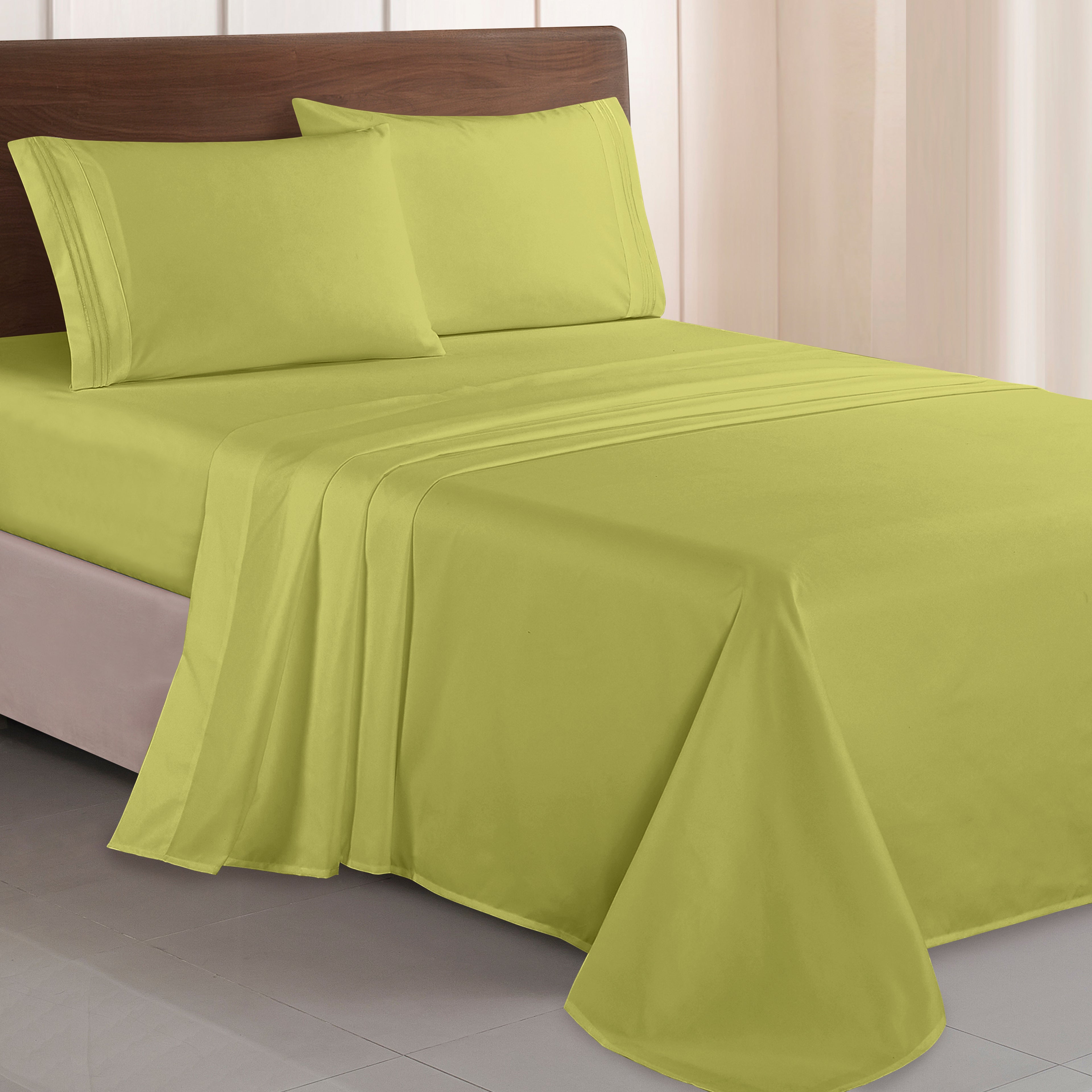 Essential Solid 3 Line Embroidery - Soft as a Hotel Premium Quality, 4-Piece Sheet Set, Bright Shades