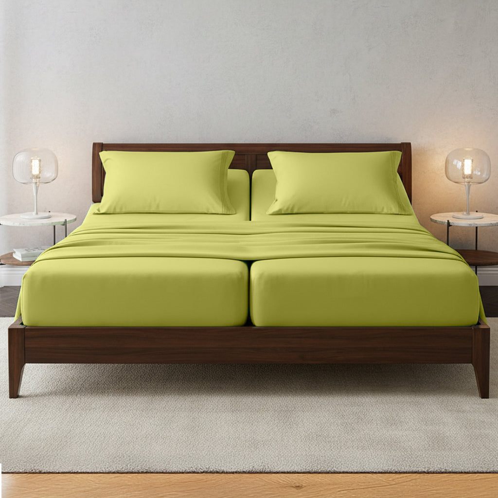Essential Solid 3 Line Embroidery - Soft as a Hotel Premium Quality, 4-Piece Sheet Set, Bright Shades
