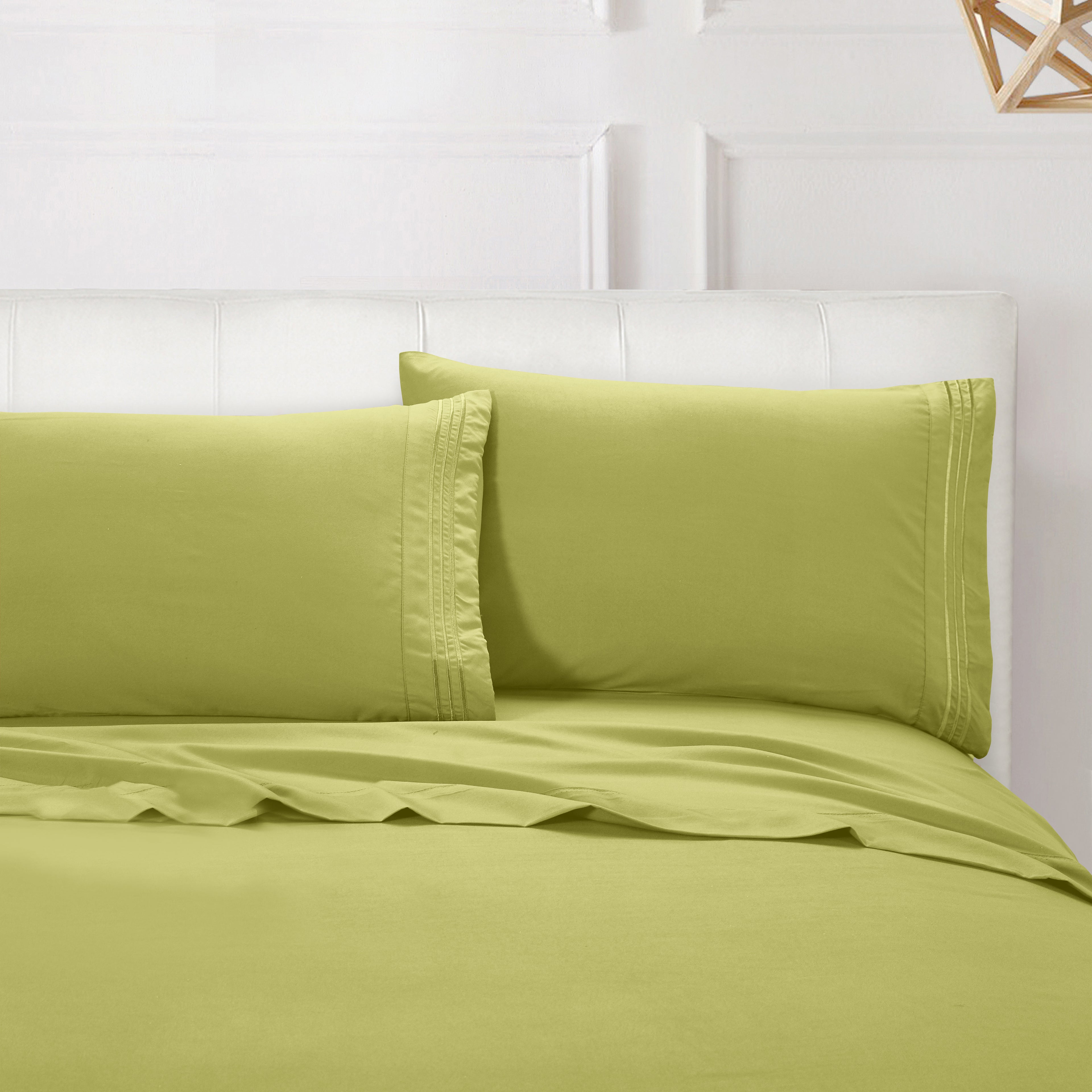 Essential Solid 3 Line Embroidery - Soft as a Hotel Premium Quality, 4-Piece Sheet Set, Bright Shades