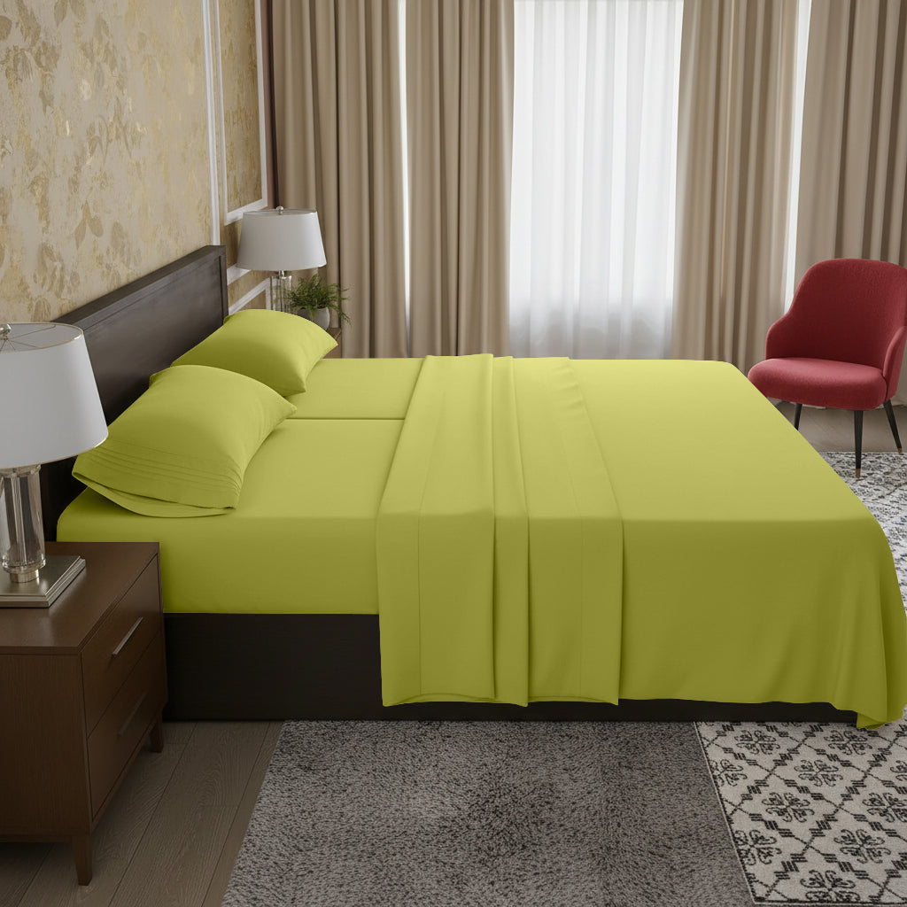 Essential Solid 3 Line Embroidery - Soft as a Hotel Premium Quality, 4-Piece Sheet Set, Bright Shades