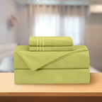 Essential Solid 3 Line Embroidery - Soft as a Hotel Premium Quality, 4-Piece Sheet Set, Bright Shades