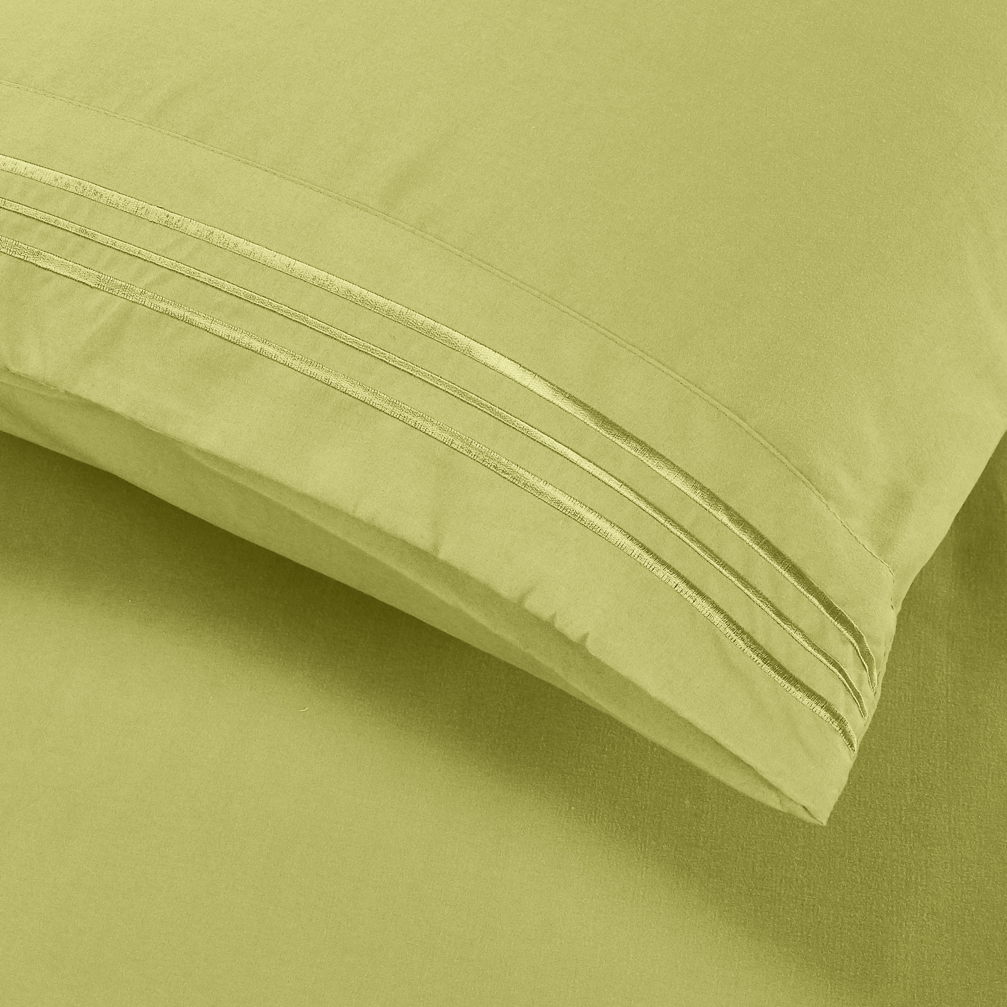 Essential Solid 3 Line Embroidery - Soft as a Hotel Premium Quality, 4-Piece Sheet Set, Bright Shades