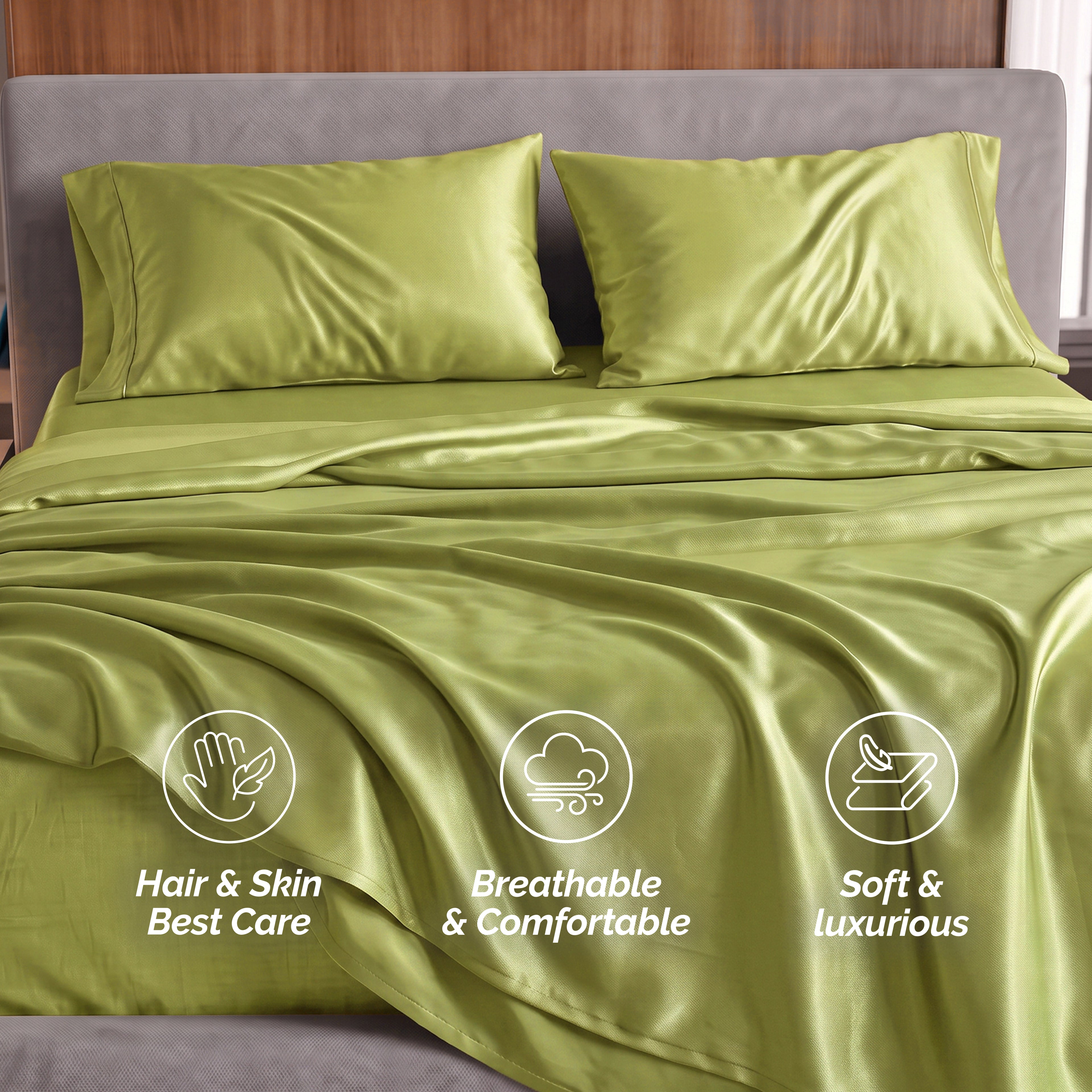 Fine 4-Piece Silky Satin Sheet Set, Bright Shades
