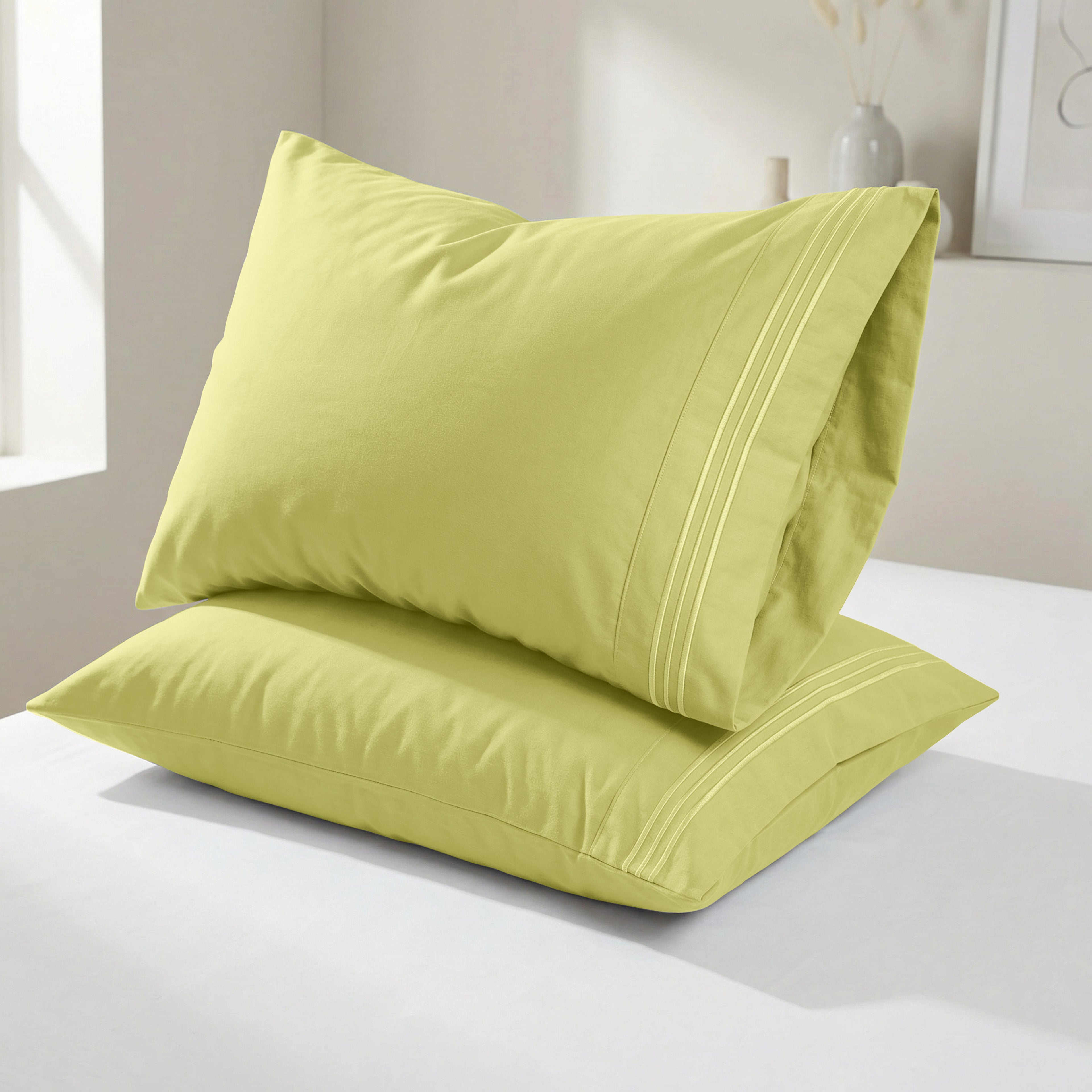 Set of 2 Pillowcases- 3 Line Embroidery