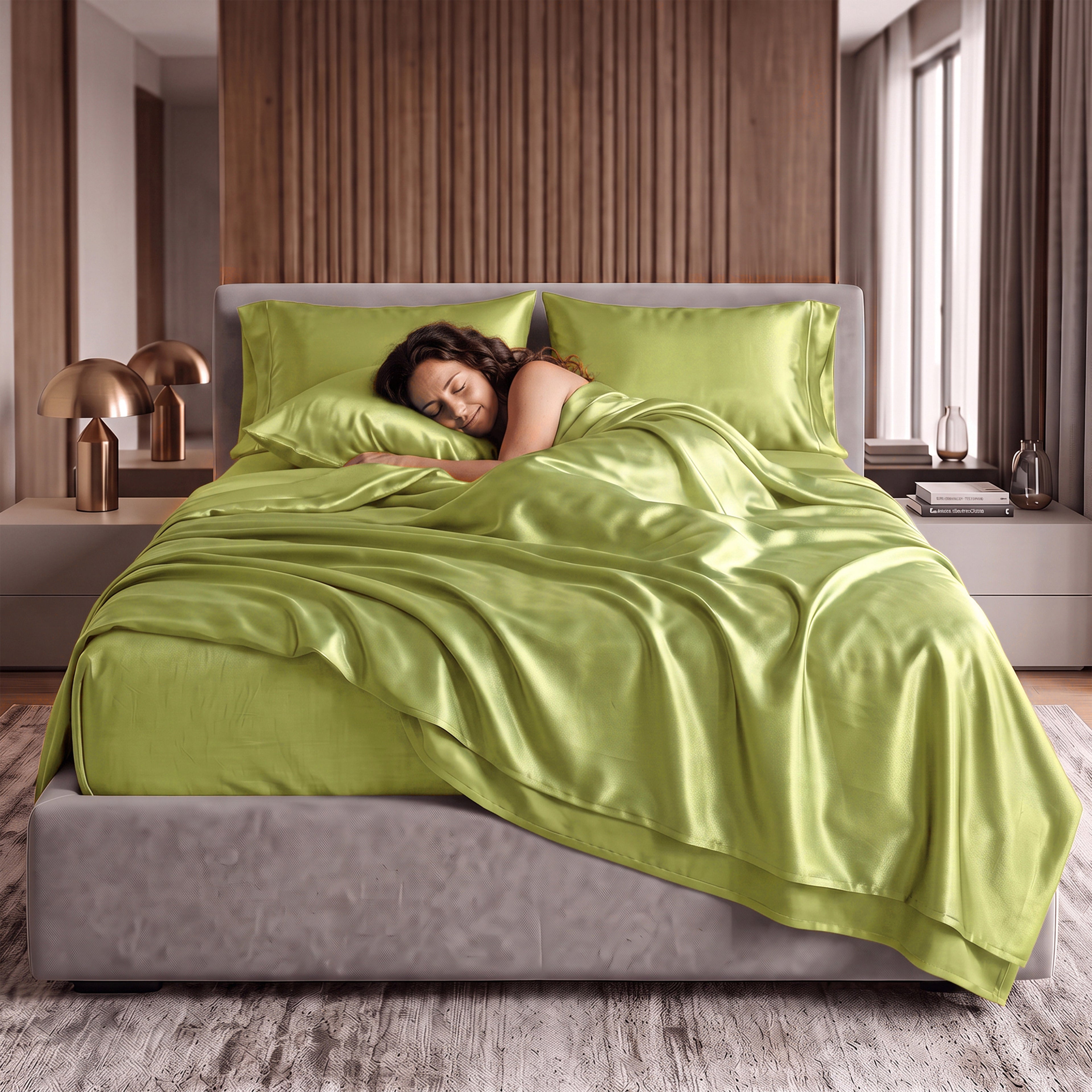 Fine 4-Piece Silky Satin Sheet Set, Bright Shades