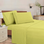 Essential Solid 3 Line Embroidery - Soft as a Hotel Premium Quality, 4-Piece Sheet Set, Bright Shades