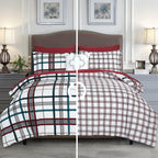 8-Piece Lodge Plaid and Patch Reversible Comforter Set - Includes 4-Piece Sheet Set with Double Sided Storage Pockets
