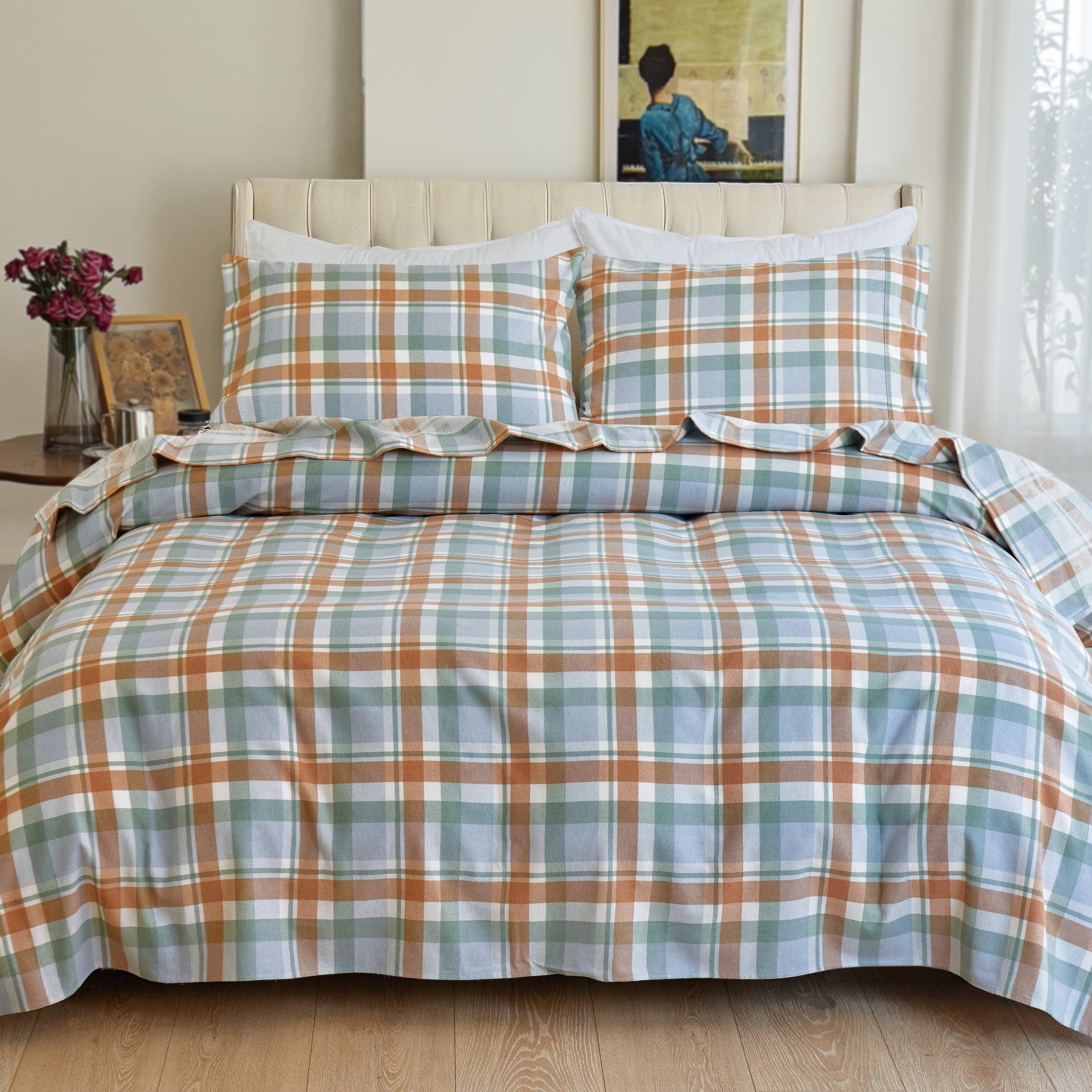 Flannel Plaid - 100% Turkish Cotton Flannel, 4-Piece Flannel Sheet Set