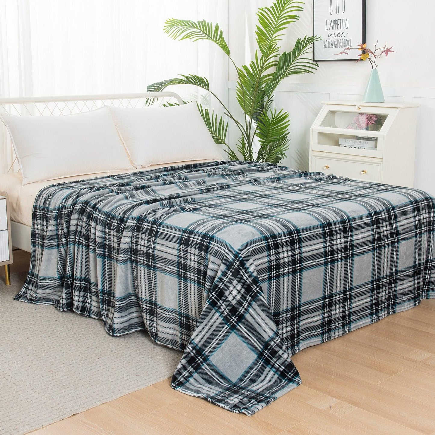 Elegant Comfort Plaid Printed Velvet Plush Fleece Blanket Plaid Design