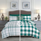 8-Piece Lodge Plaid and Patch Reversible Comforter Set - Includes 4-Piece Sheet Set with Double Sided Storage Pockets