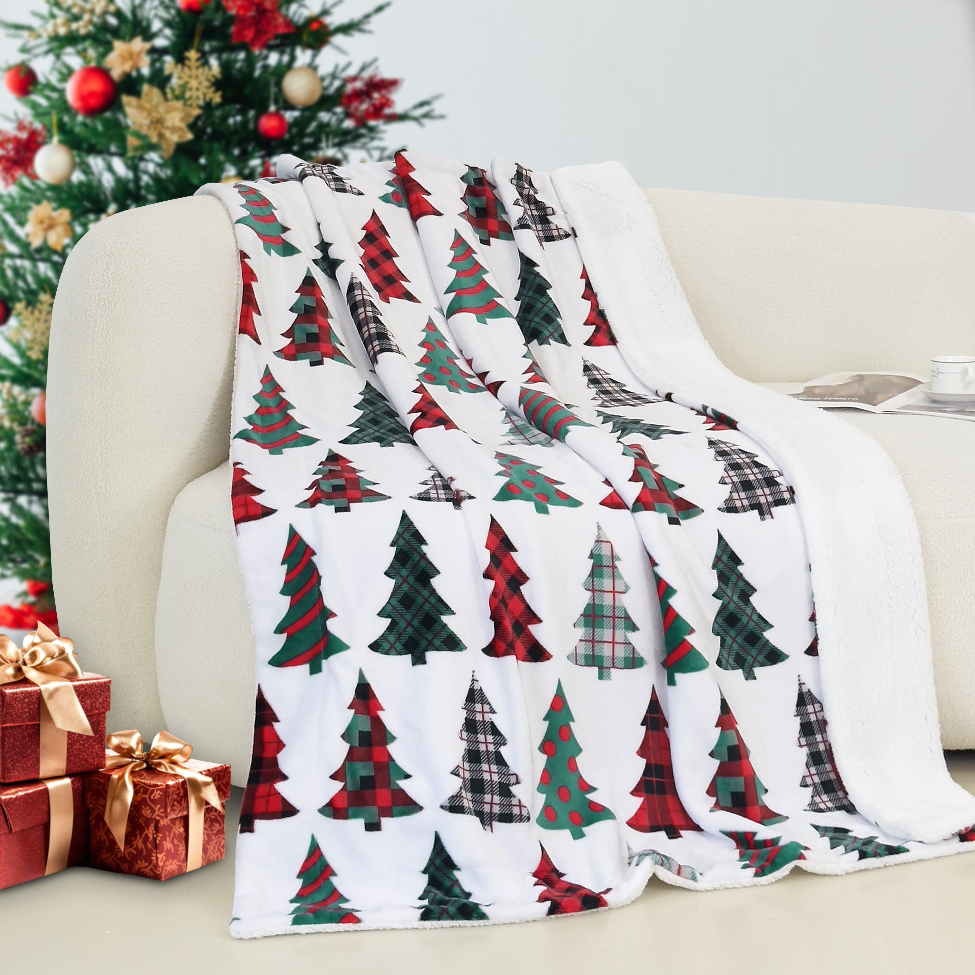 Christmas Sherpa Throw with Flannel Fleece - 50 x 60 inches