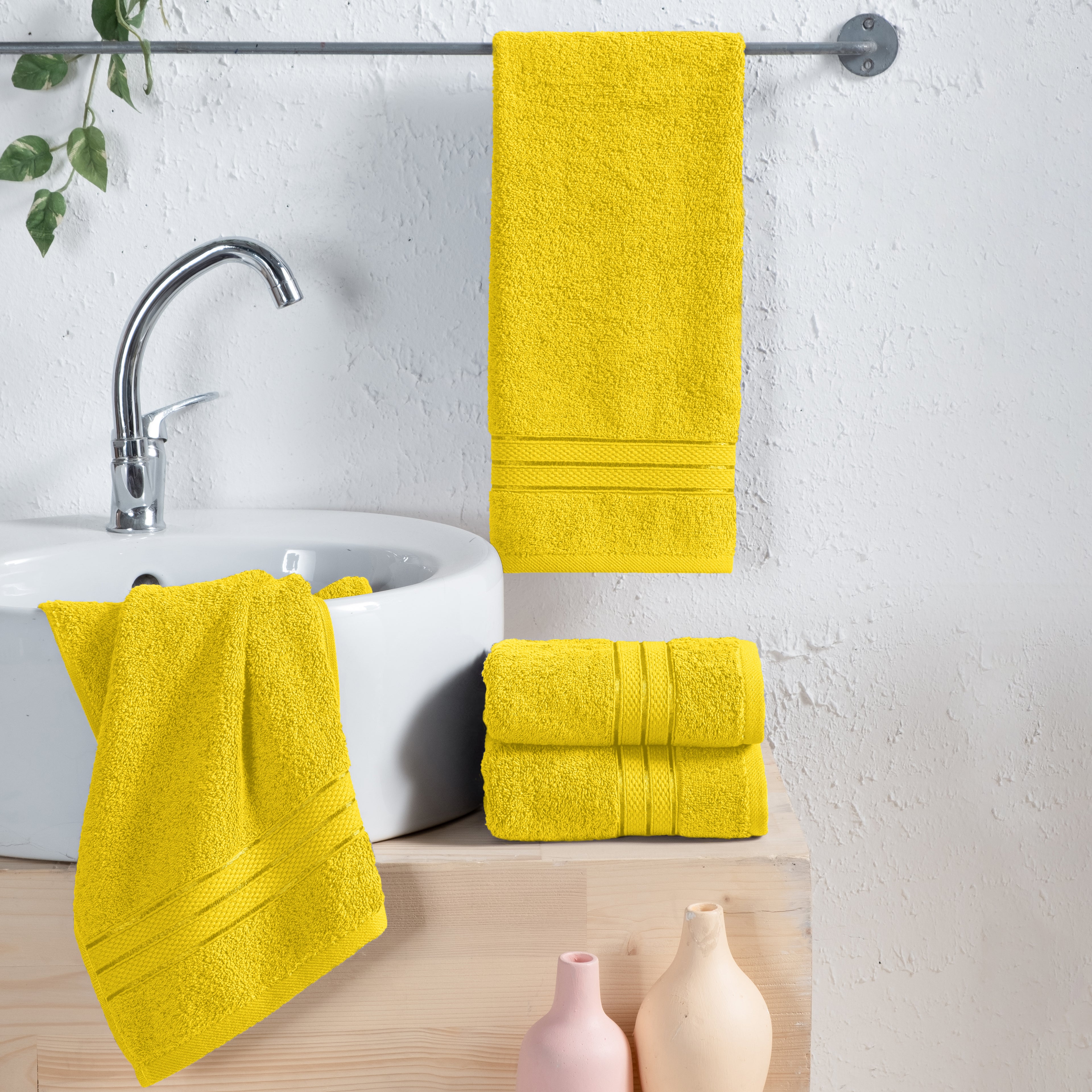 4-Pack Turkish Cotton Three Line Popcorn Hand Towel Set, 16 x 28 inch