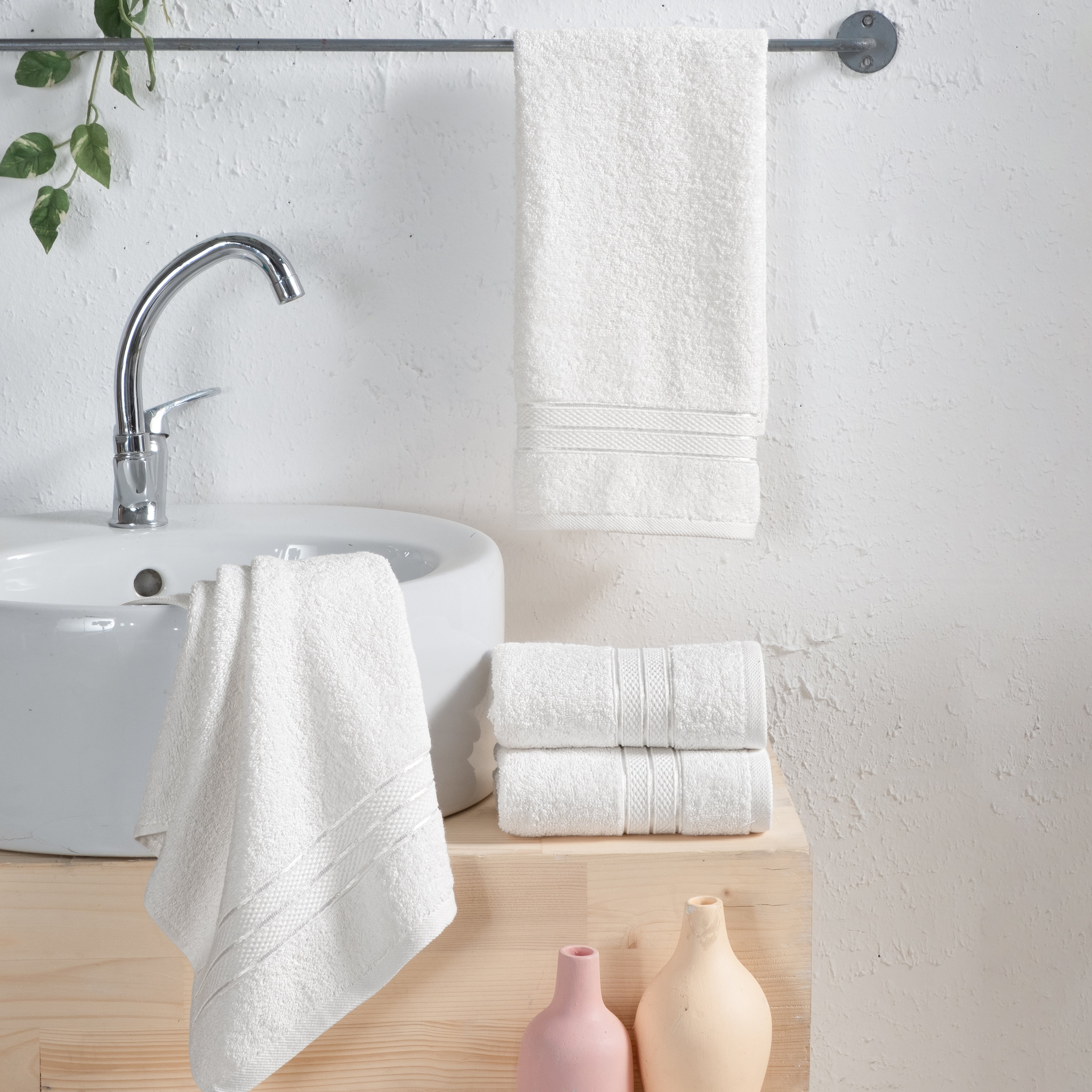 4-Pack Turkish Cotton Three Line Popcorn Hand Towel Set, 16 x 28 inch