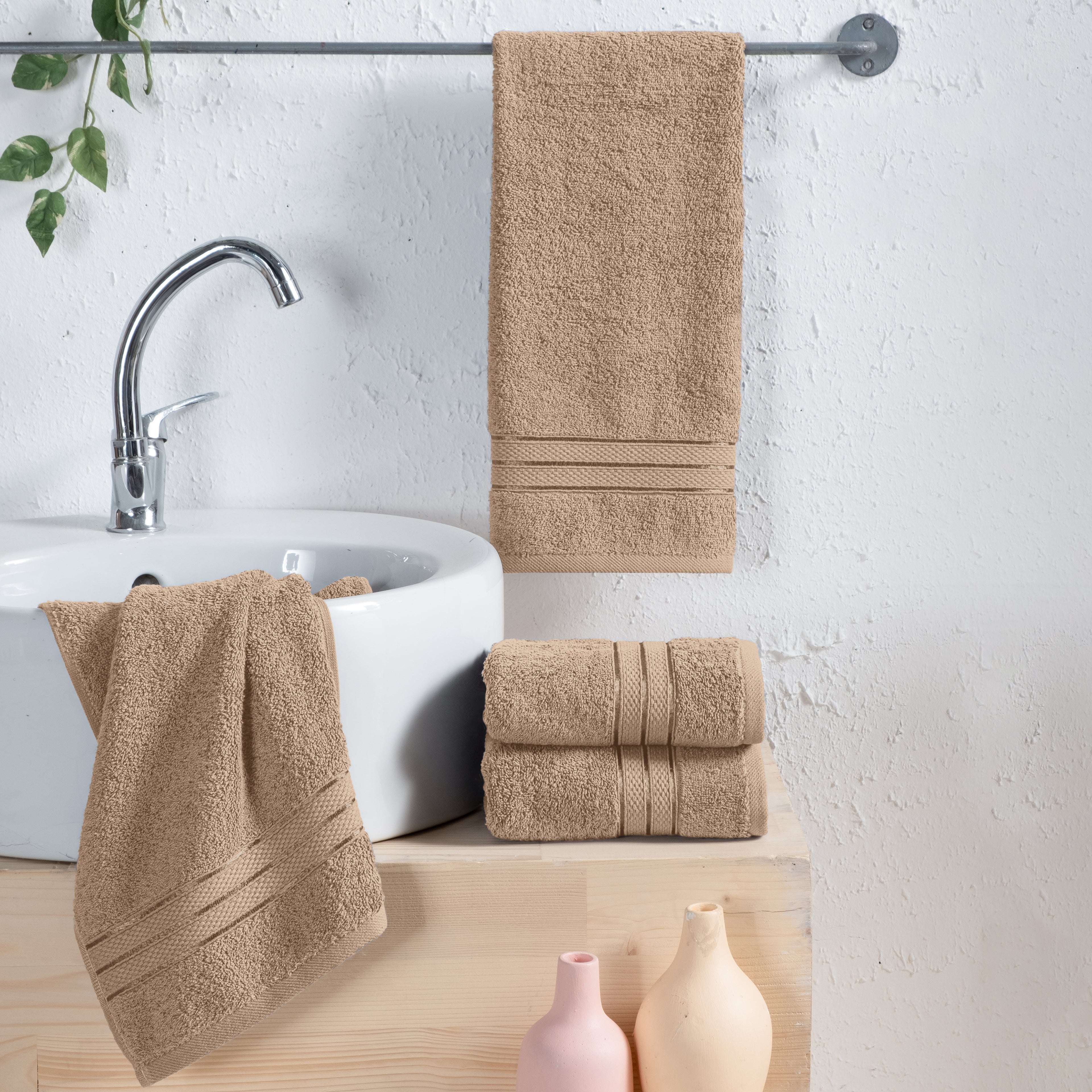 4-Pack Turkish Cotton Three Line Popcorn Hand Towel Set, 16 x 28 inch