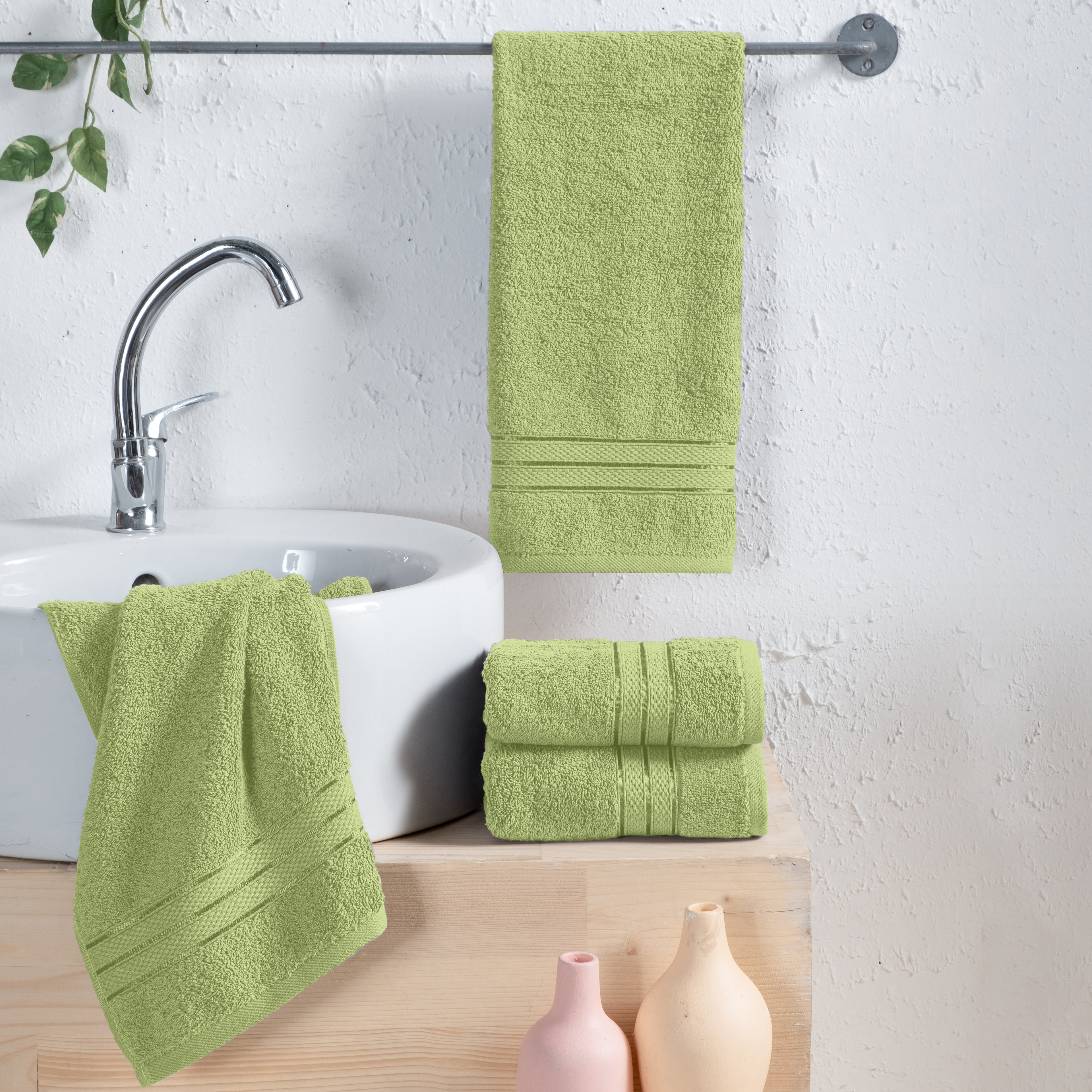 4-Pack Turkish Cotton Three Line Popcorn Hand Towel Set, 16 x 28 inch
