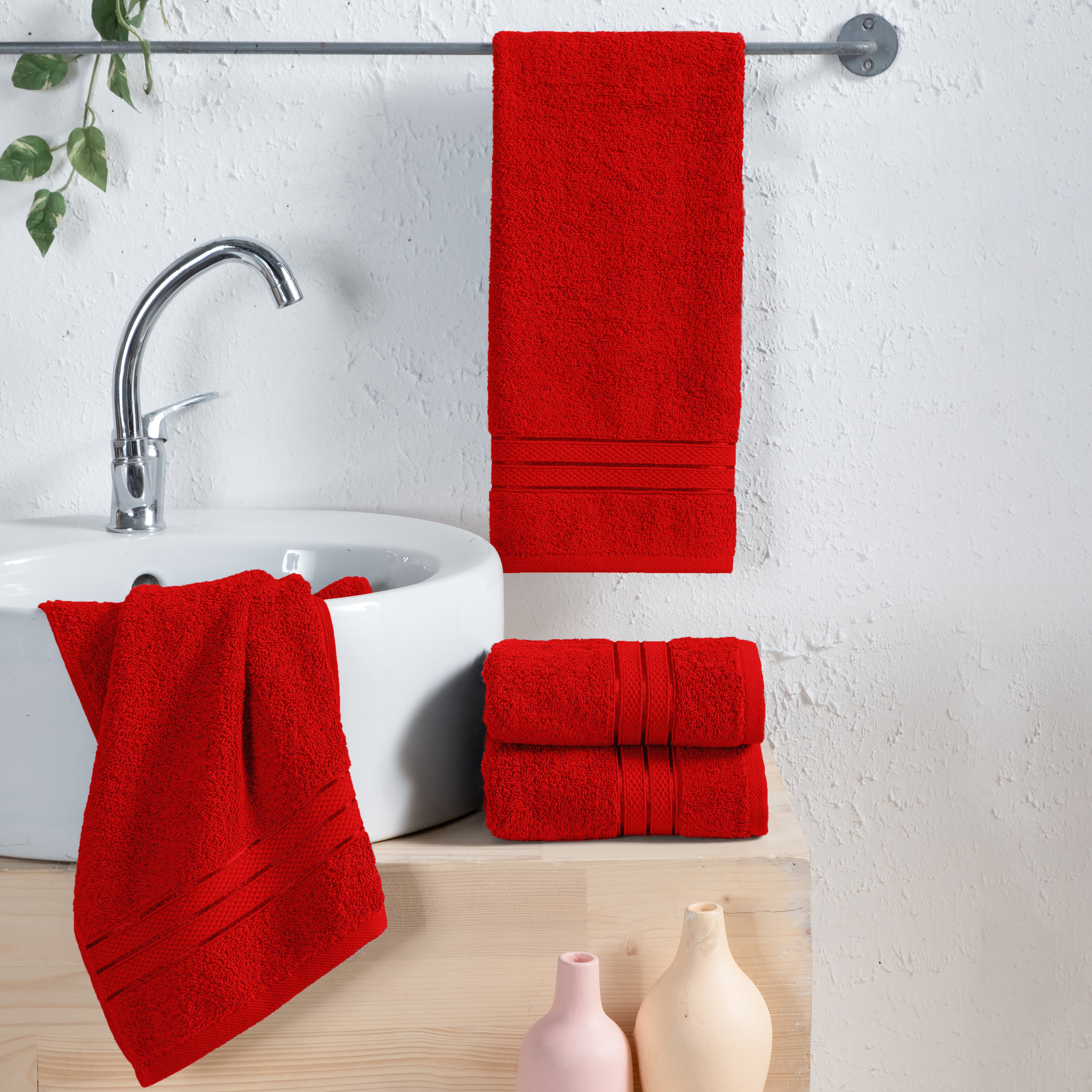 4-Pack Turkish Cotton Three Line Popcorn Hand Towel Set, 16 x 28 inch