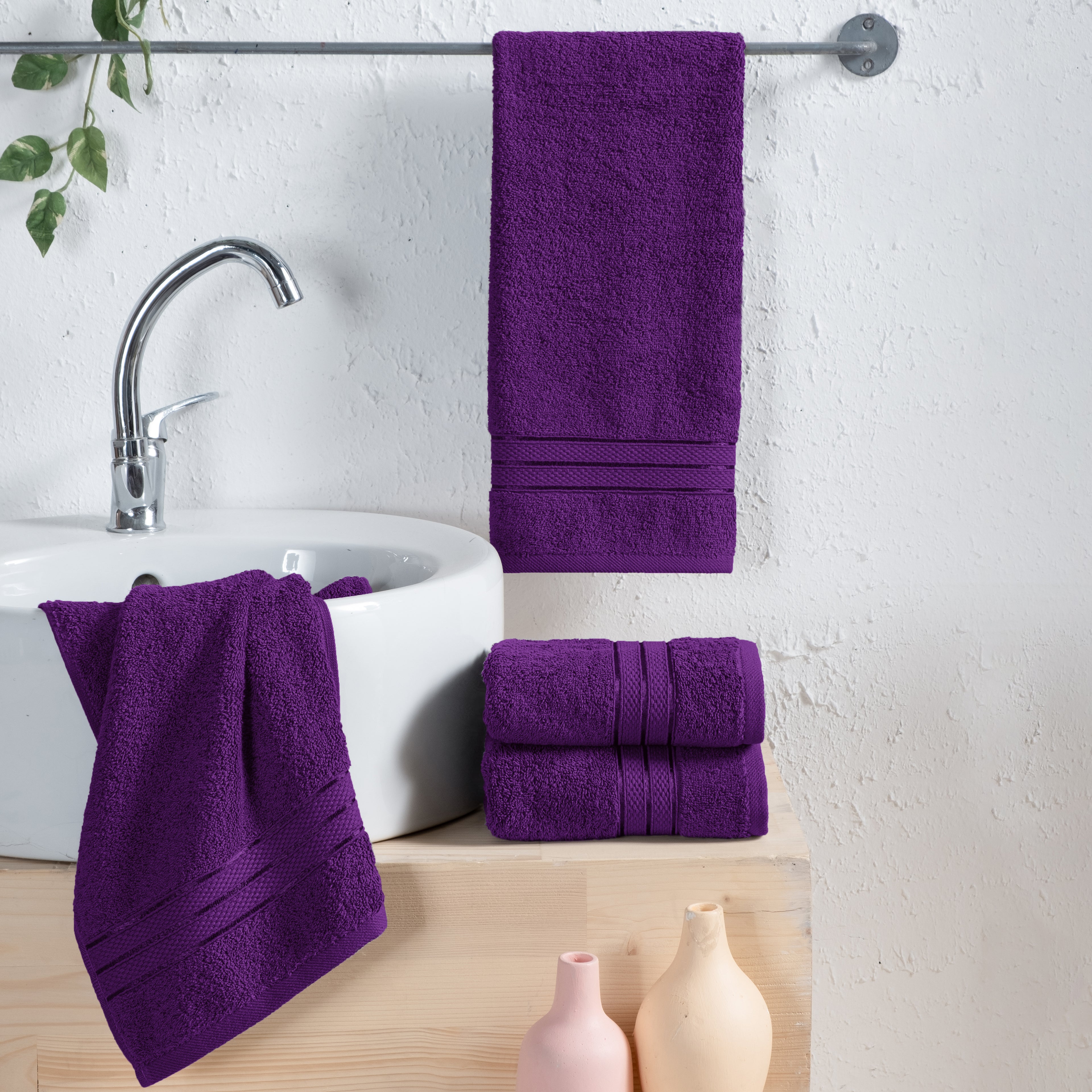 4-Pack Turkish Cotton Three Line Popcorn Hand Towel Set, 16 x 28 inch
