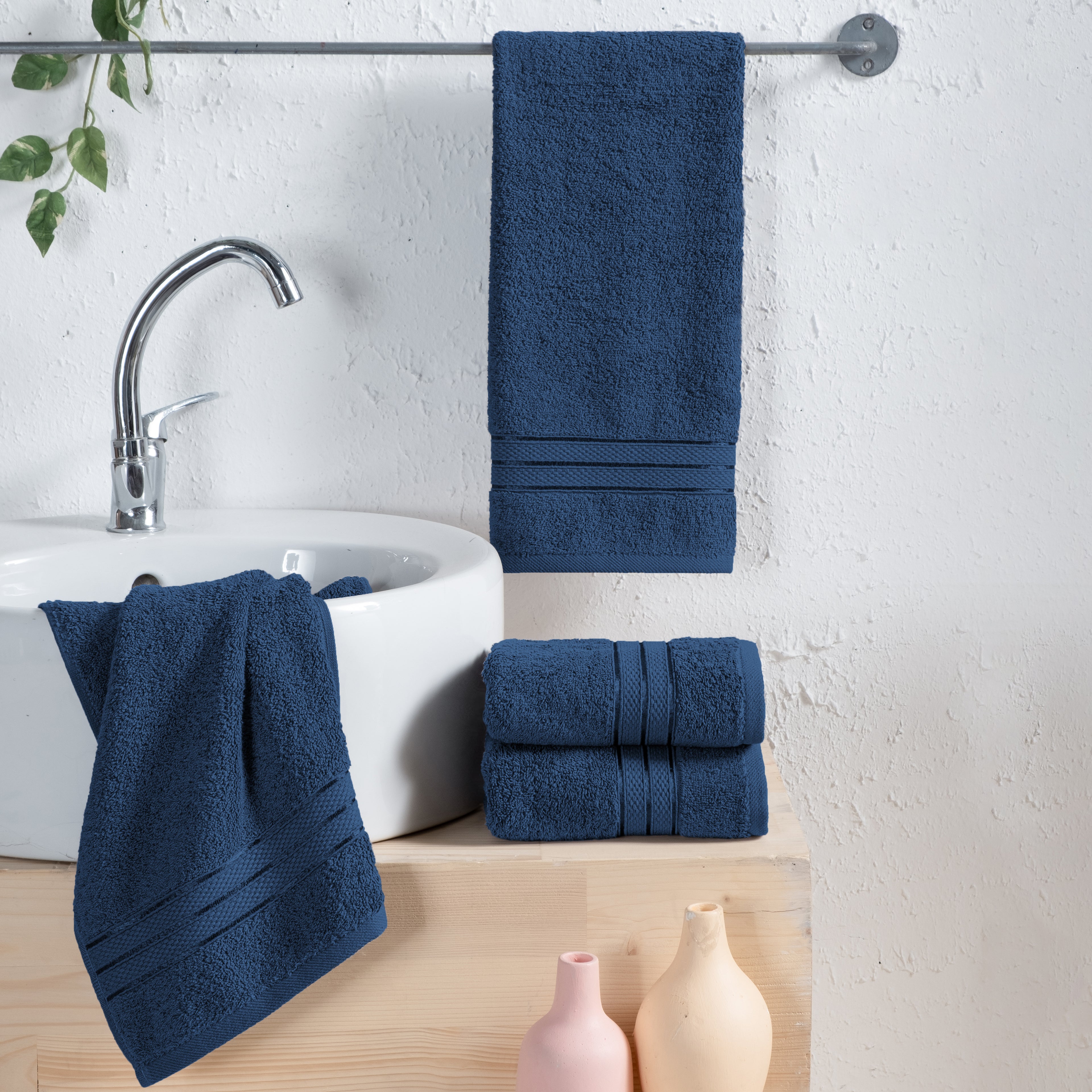 4-Pack Turkish Cotton Three Line Popcorn Hand Towel Set, 16 x 28 inch