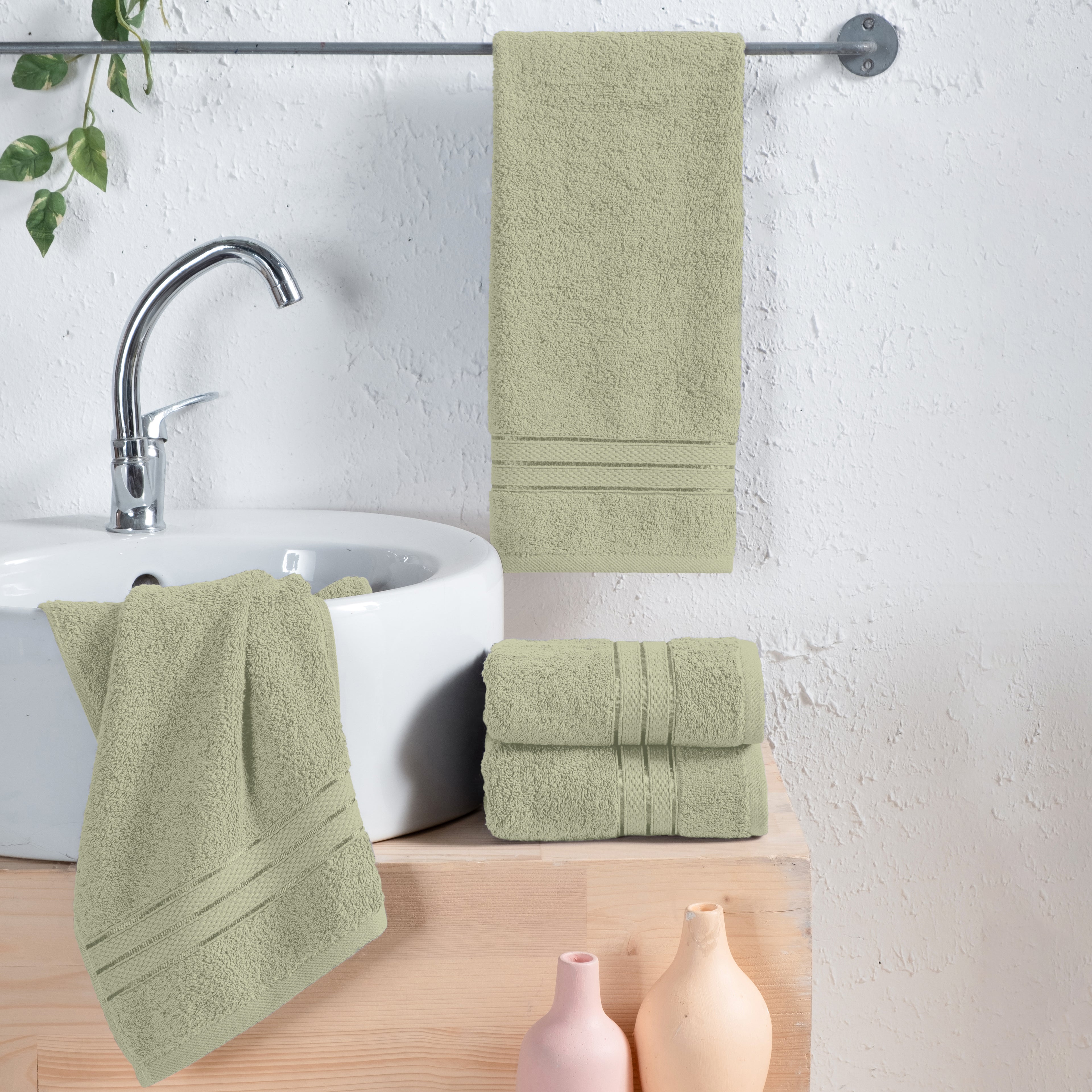 4-Pack Turkish Cotton Three Line Popcorn Hand Towel Set, 16 x 28 inch