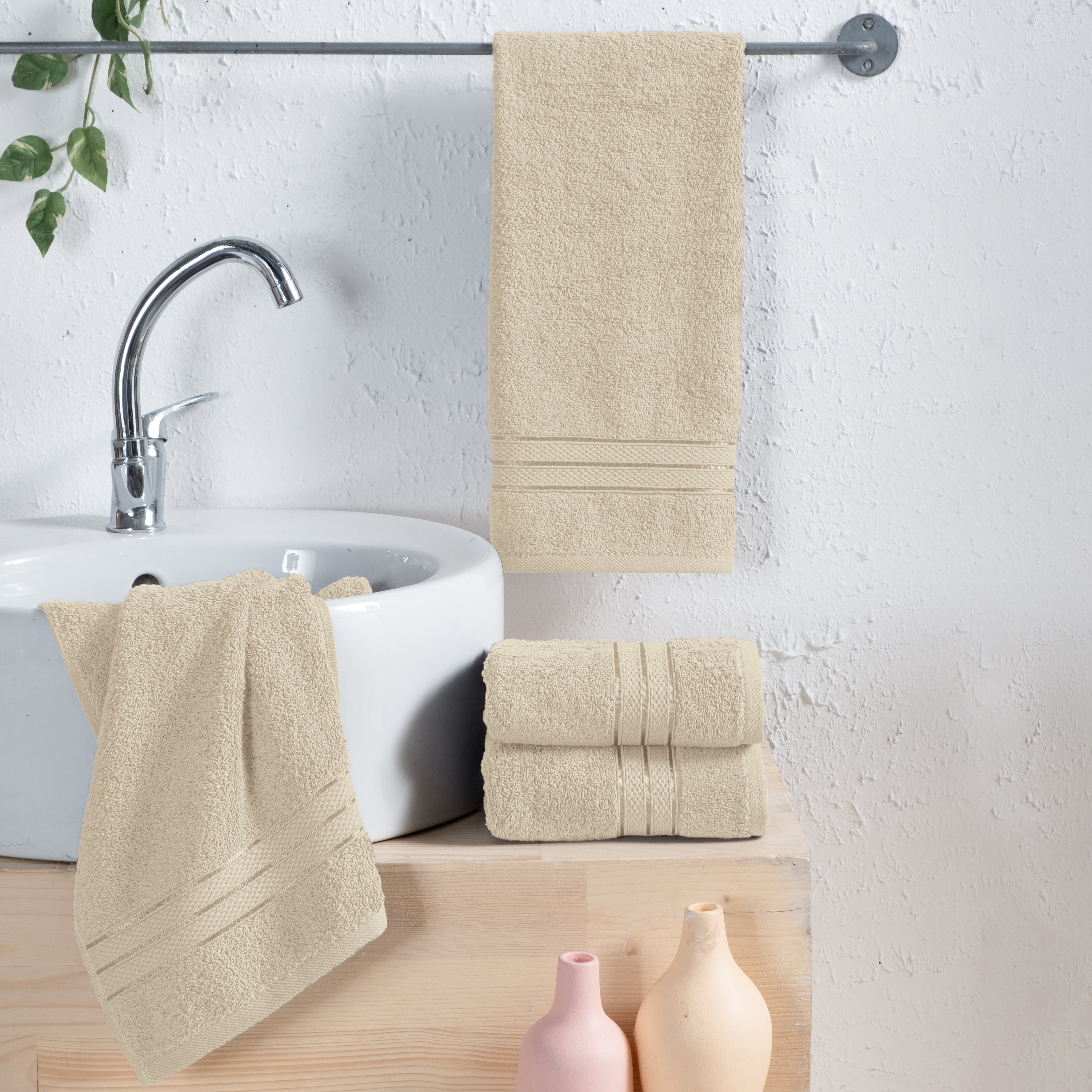 4-Pack Turkish Cotton Three Line Popcorn Hand Towel Set, 16 x 28 inch