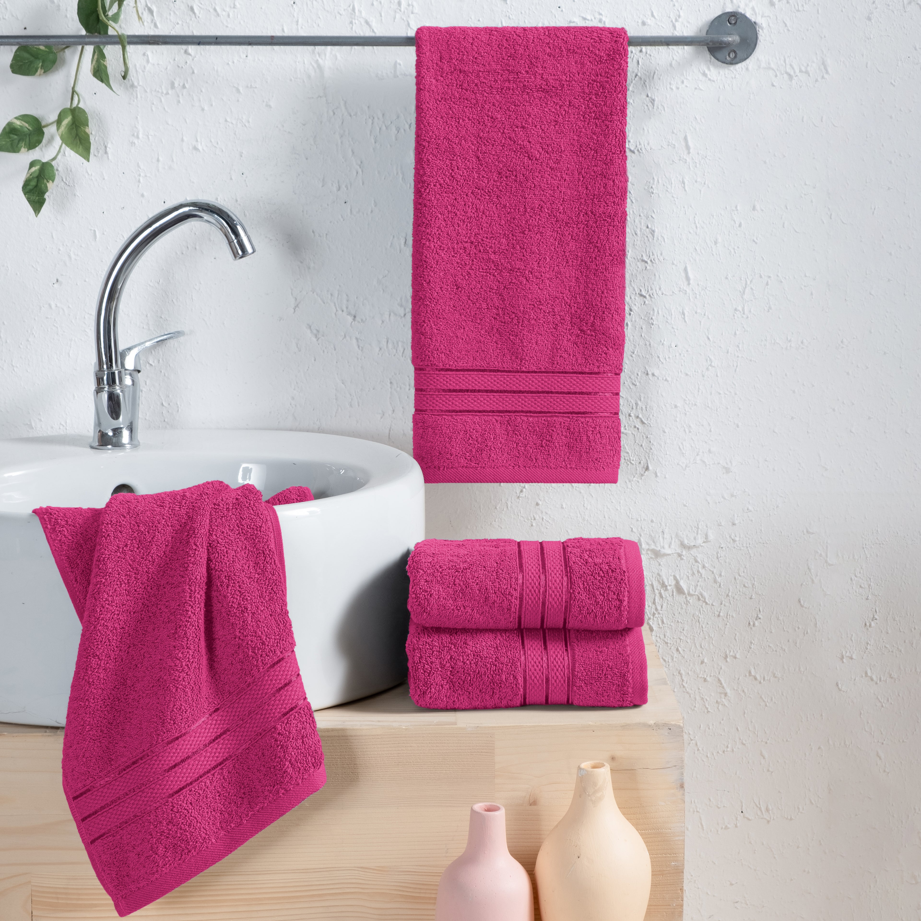 4-Pack Turkish Cotton Three Line Popcorn Hand Towel Set, 16 x 28 inch
