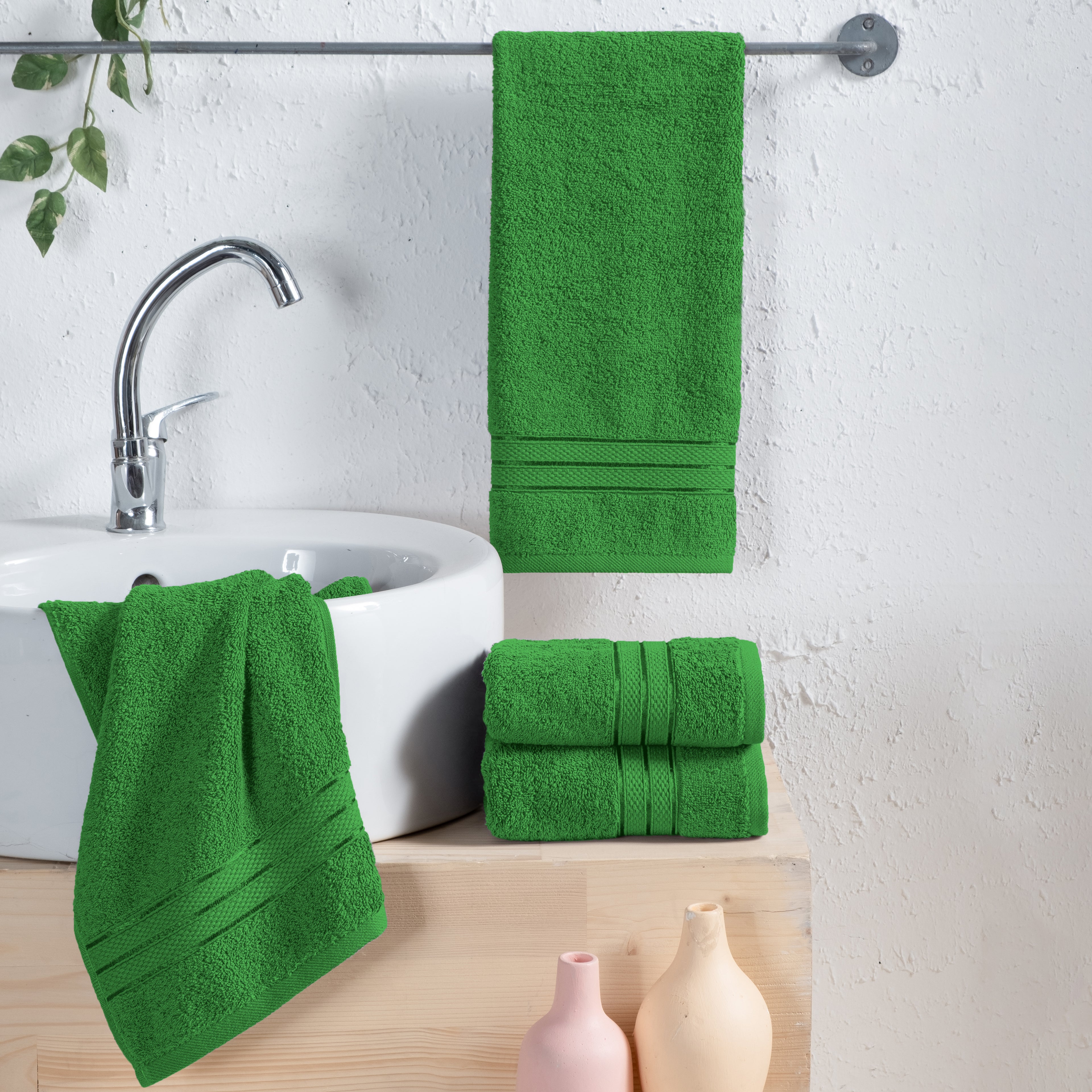 4-Pack Turkish Cotton Three Line Popcorn Hand Towel Set, 16 x 28 inch