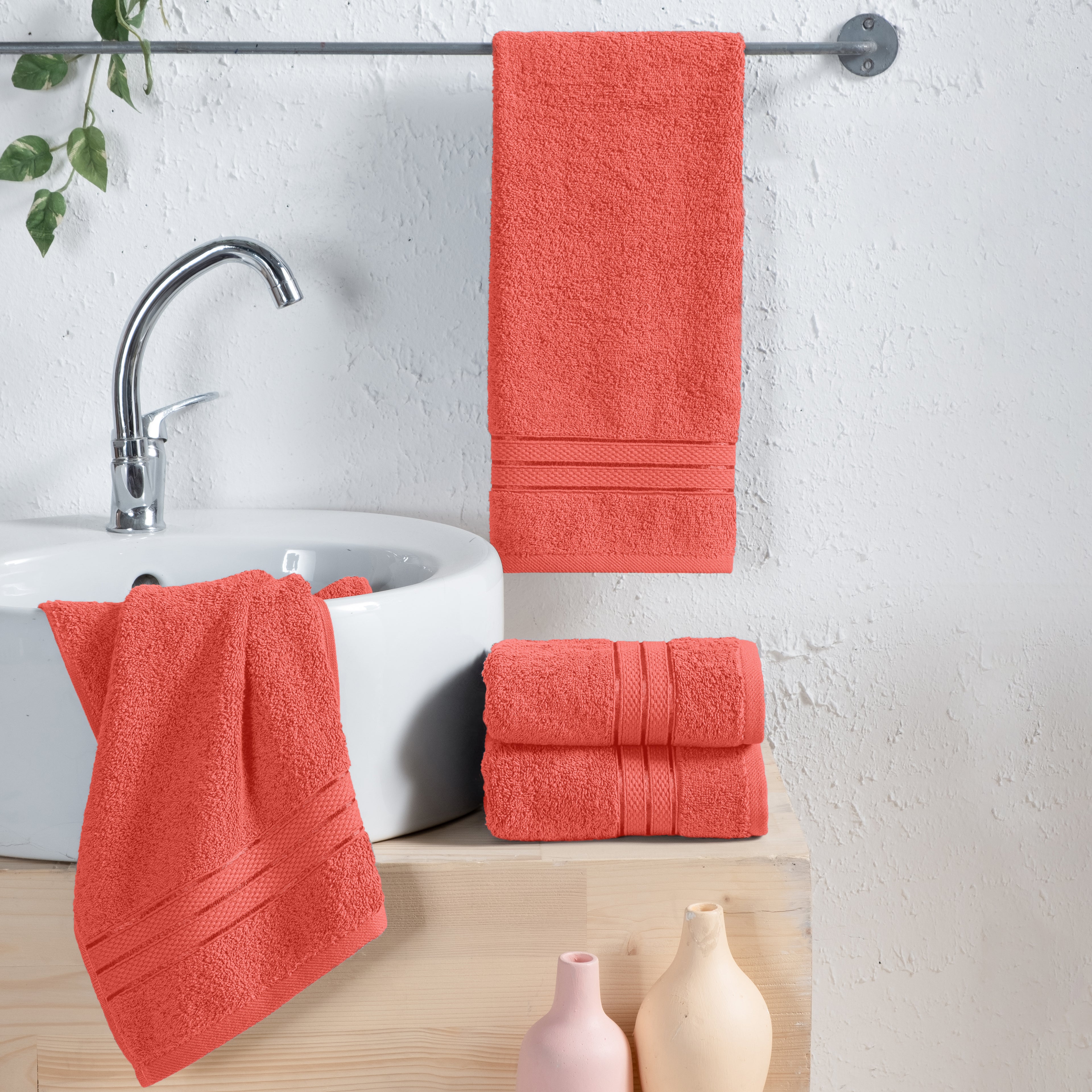4-Pack Turkish Cotton Three Line Popcorn Hand Towel Set, 16 x 28 inch