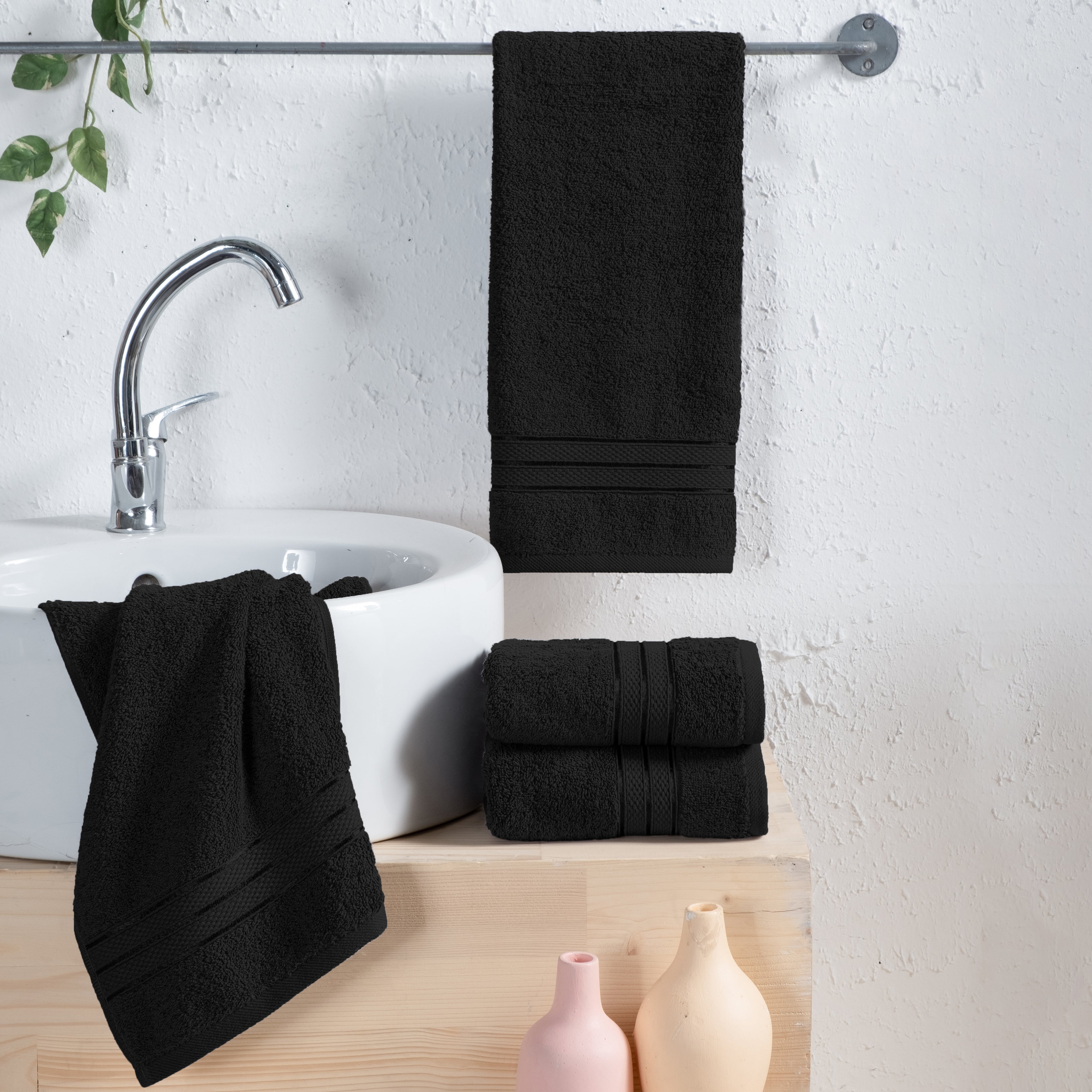 4-Pack Turkish Cotton Three Line Popcorn Hand Towel Set, 16 x 28 inch