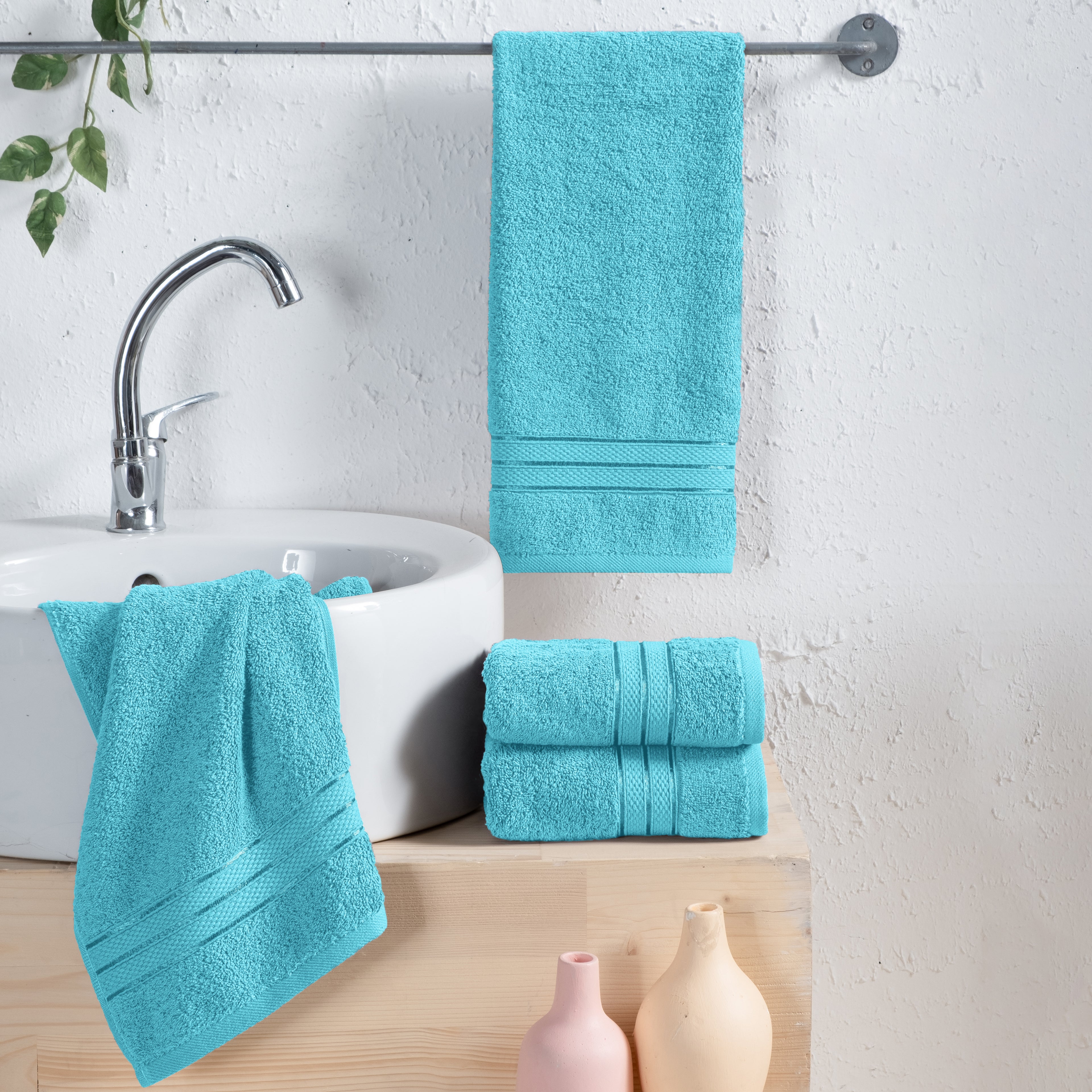 4-Pack Turkish Cotton Three Line Popcorn Hand Towel Set, 16 x 28 inch