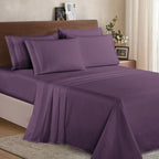 Essential 6-Piece 3-Line Embroidery Sheet Set, Soft as a Hotel Premium Quality,  Moody Shades