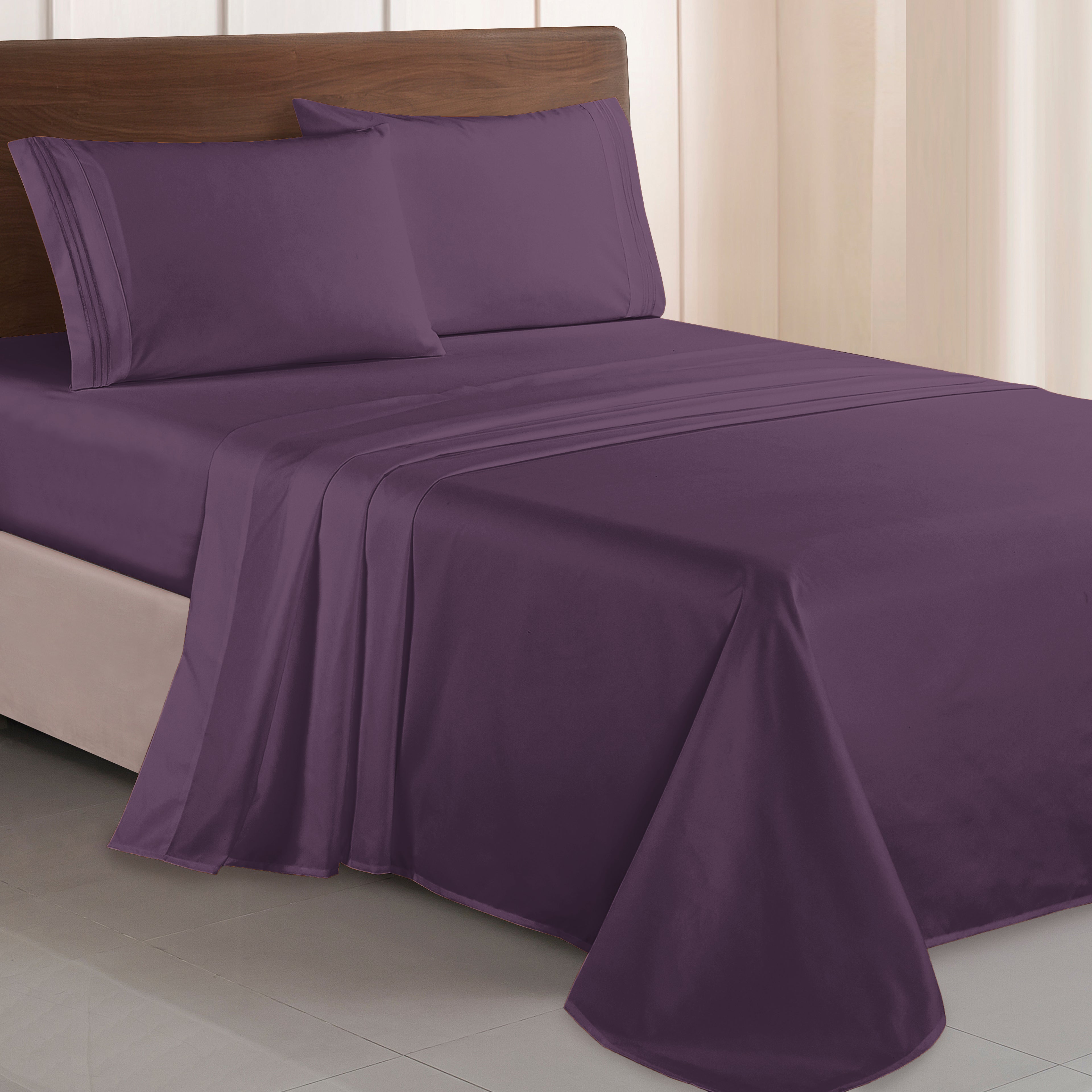 Essential 4-Piece 3-Line Embroidery Sheet Set, Soft as a Hotel Premium Quality,  Moody Shades