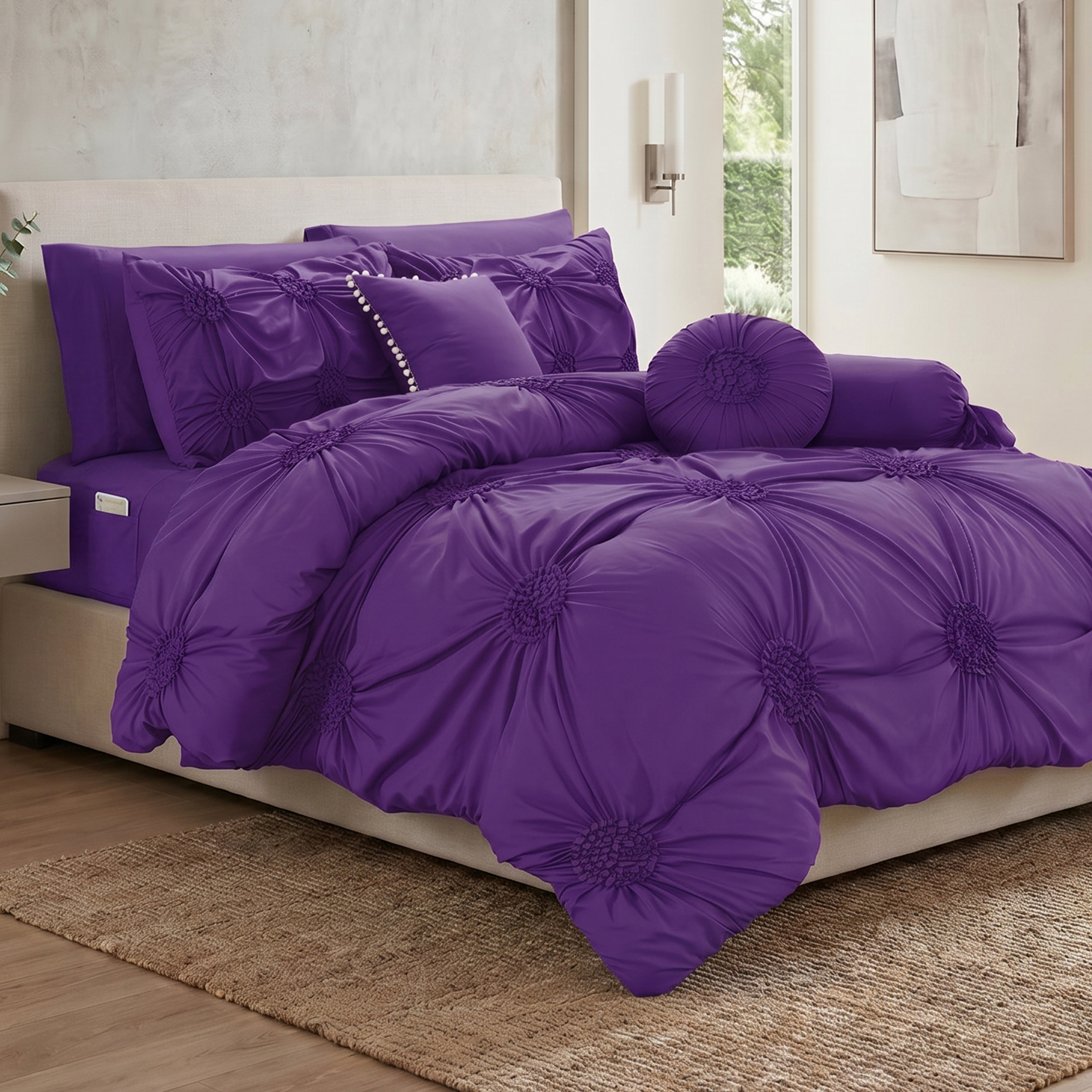 10-Piece Sunflower Comforter Set - Includes 4-Piece Sheet Set with Double Sided Storage Pockets