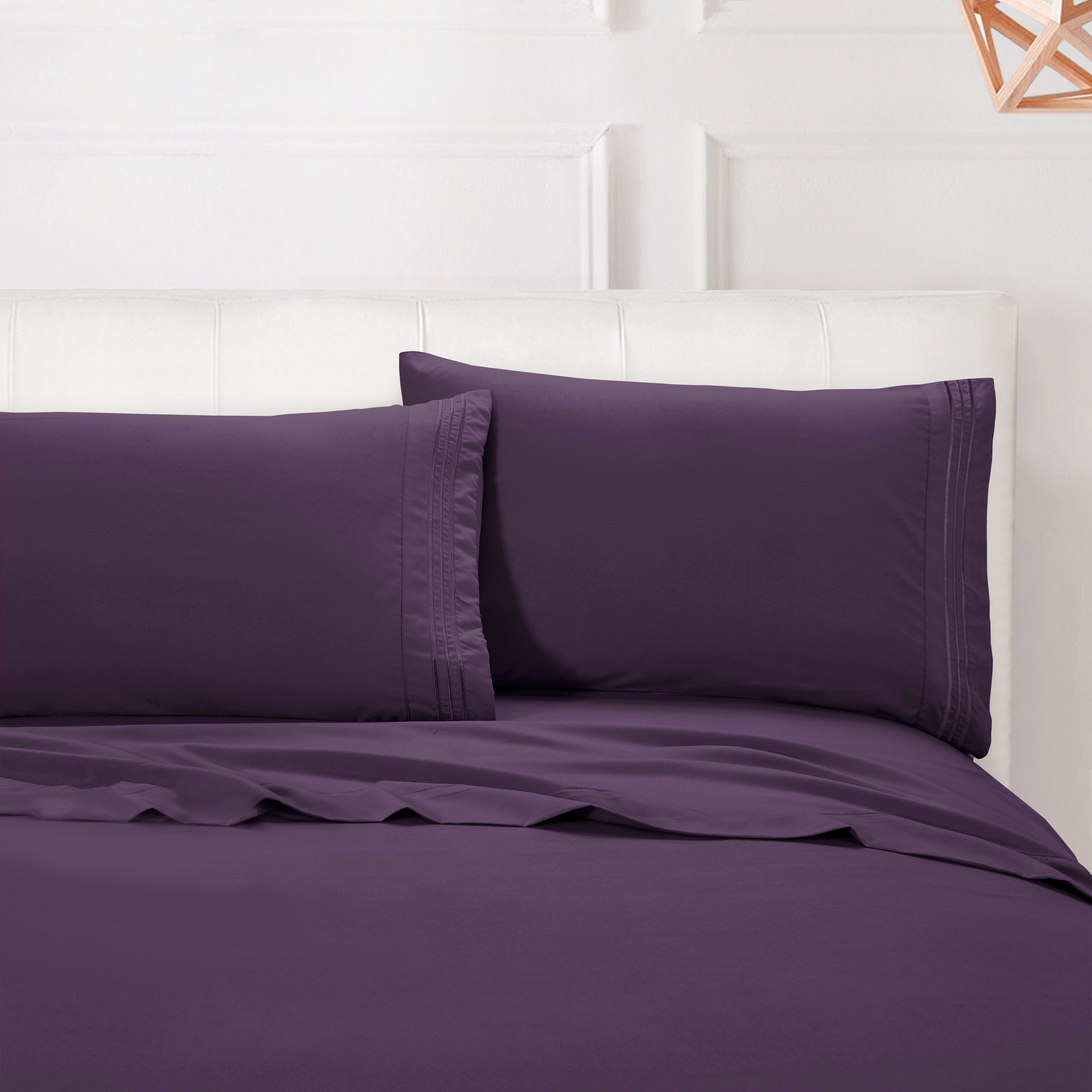 Essential 4-Piece 3-Line Embroidery Sheet Set, Soft as a Hotel Premium Quality,  Moody Shades
