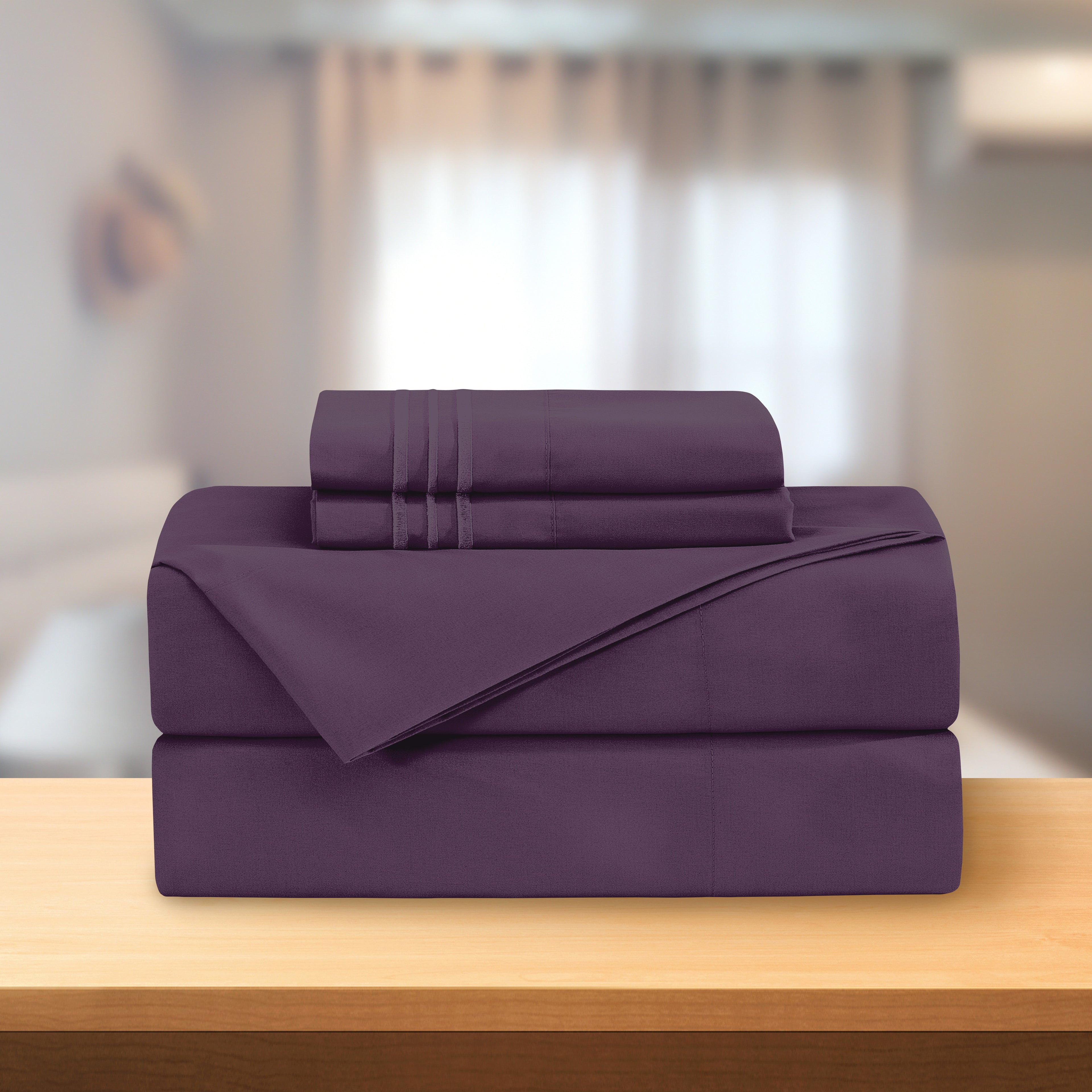 Essential 4-Piece 3-Line Embroidery Sheet Set, Soft as a Hotel Premium Quality,  Moody Shades