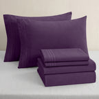 Essential 6-Piece 3-Line Embroidery Sheet Set, Soft as a Hotel Premium Quality,  Moody Shades