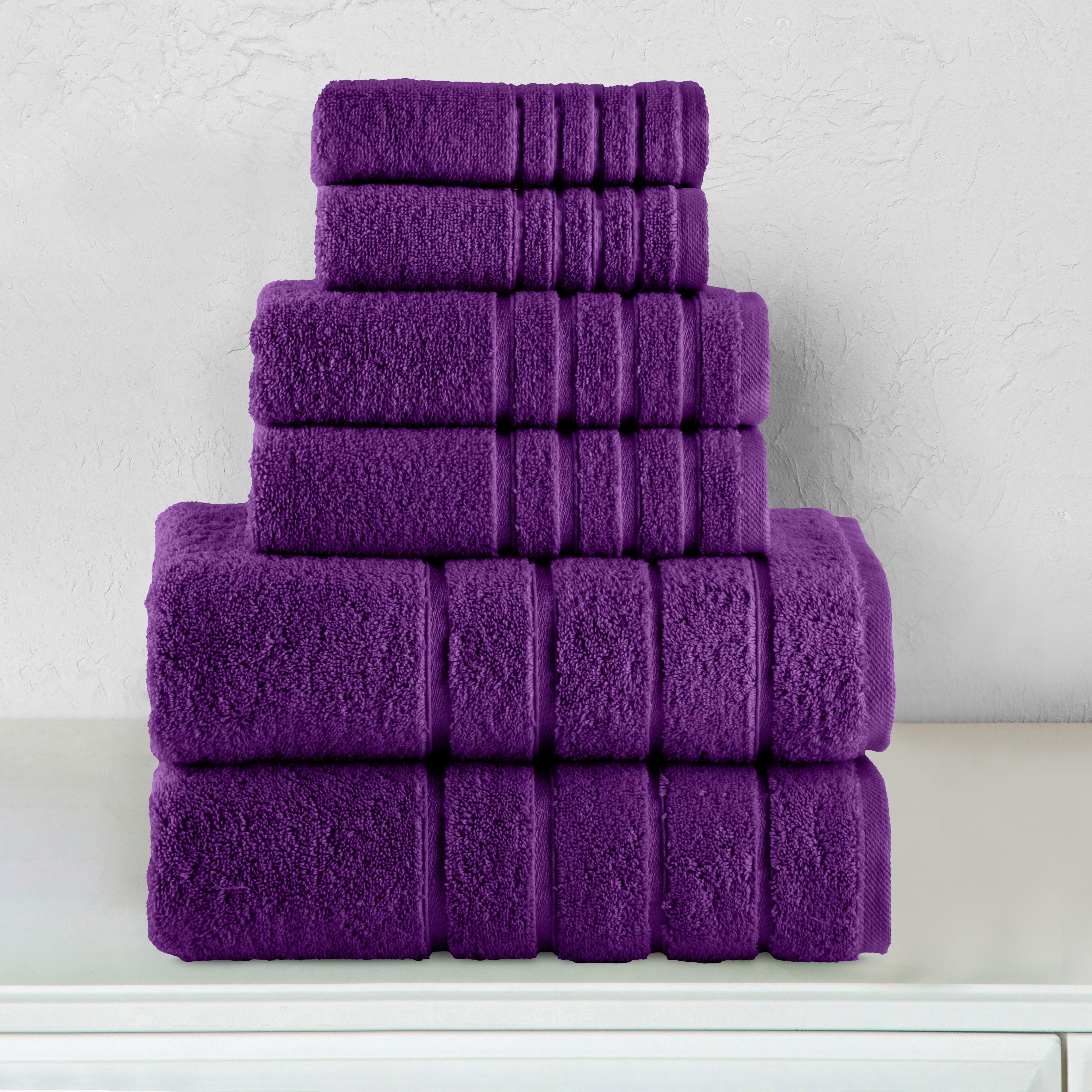 6-Piece Turkish Cotton 4 Lines Stripe Towel Set, 2 Washcloths, 2 Hand Towels and 2 Bath Towels