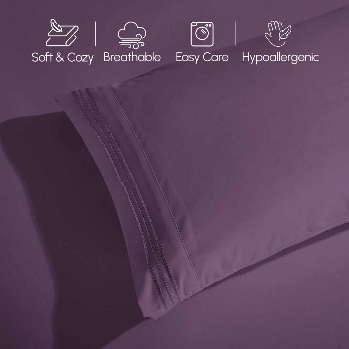 Essential 6-Piece 3-Line Embroidery Sheet Set, Soft as a Hotel Premium Quality,  Moody Shades