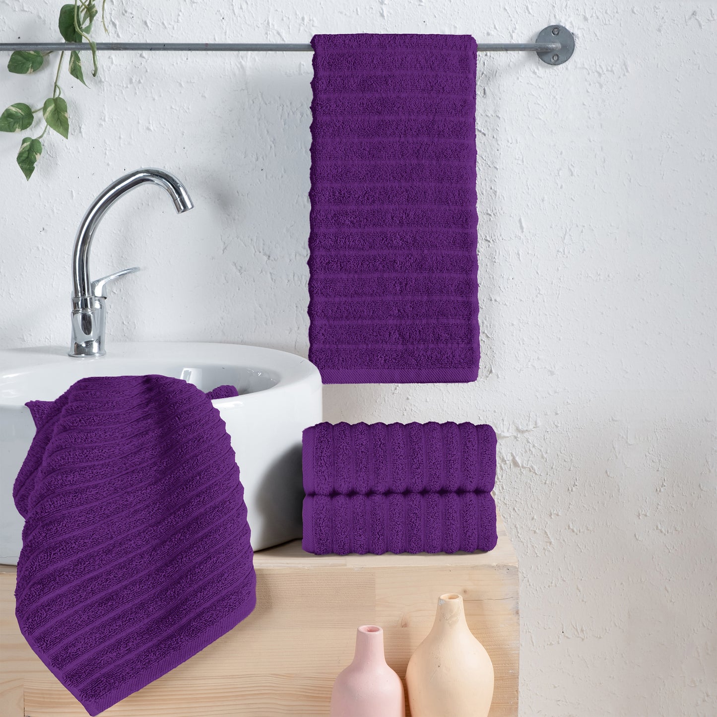 Elegant Comfort 4-Pack Premium Turkish Cotton Corduroy Stripe Hand Towel Set, 16 x 28 inch