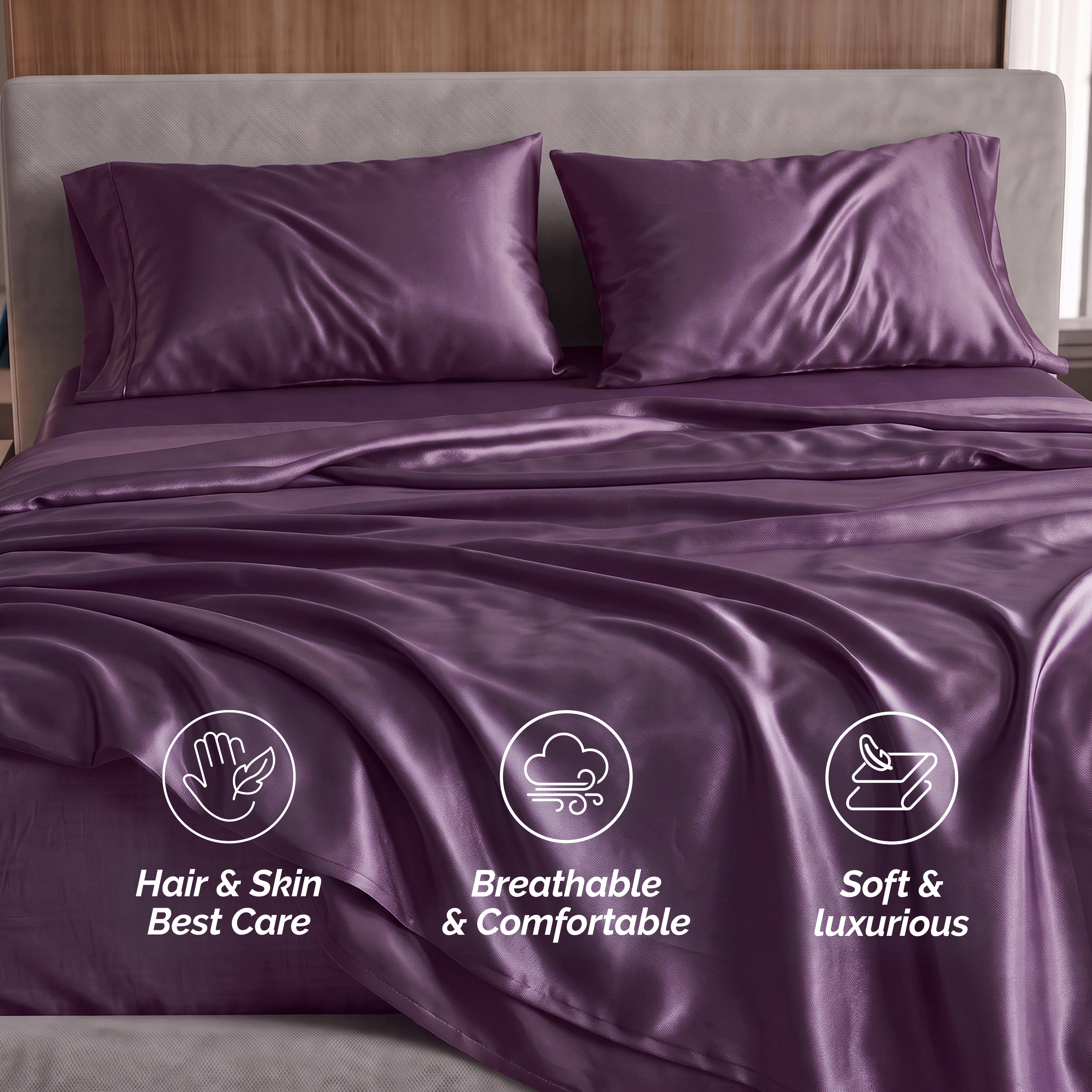 Fine 4-Piece Silky Satin Sheet Set, Moody Shades