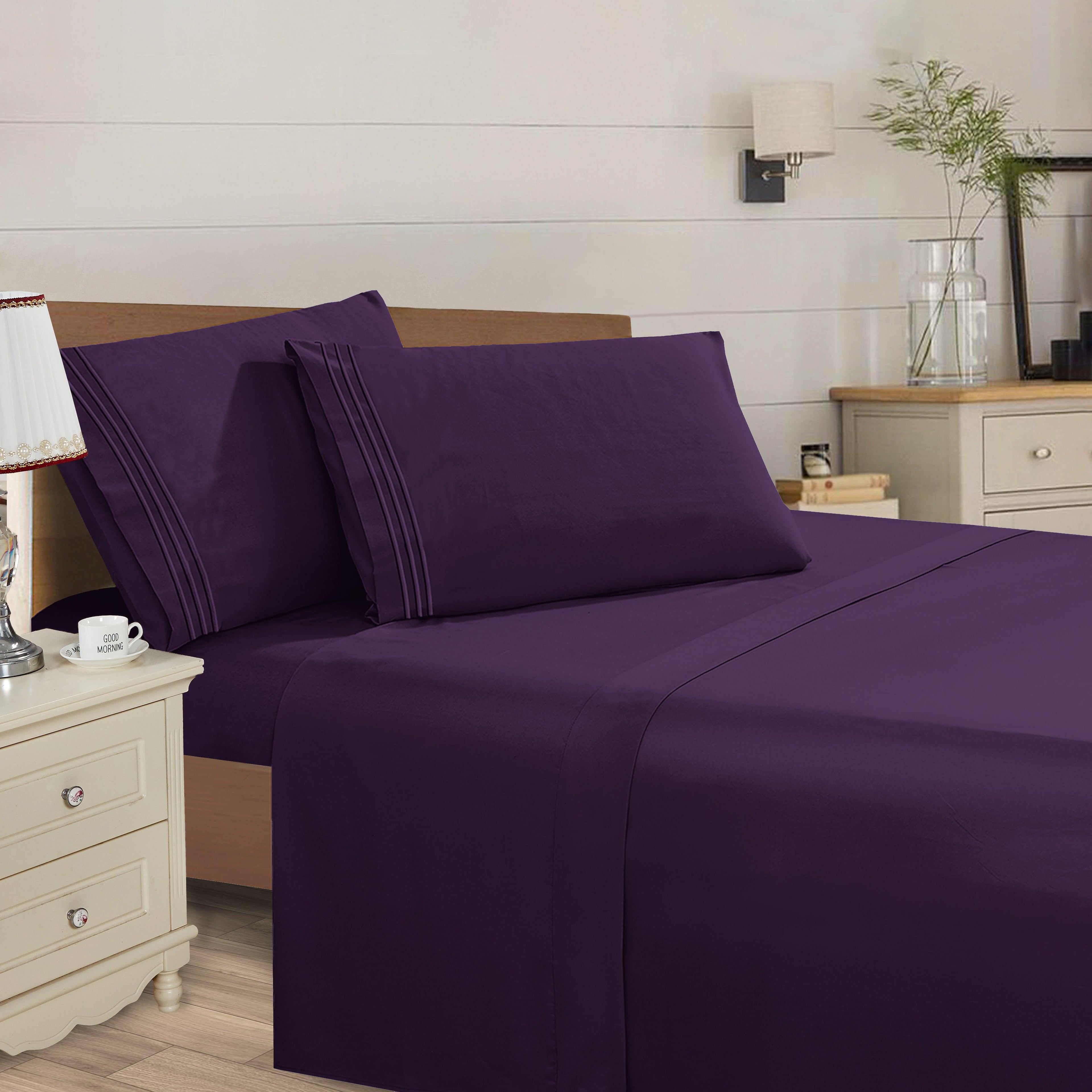Essential 4-Piece 3-Line Embroidery Sheet Set, Soft as a Hotel Premium Quality,  Moody Shades
