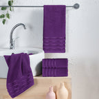 4-Pack Turkish Cotton 4 Lines Stripe Hand Towel Set, 16 x 28 inch