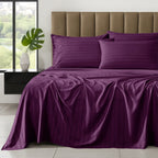 6-Piece Dobby Stripe Printed Bed Sheet Set- Soft as a Hotel Premium Quality