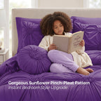 10-Piece Sunflower Comforter Set - Includes 4-Piece Sheet Set with Double Sided Storage Pockets
